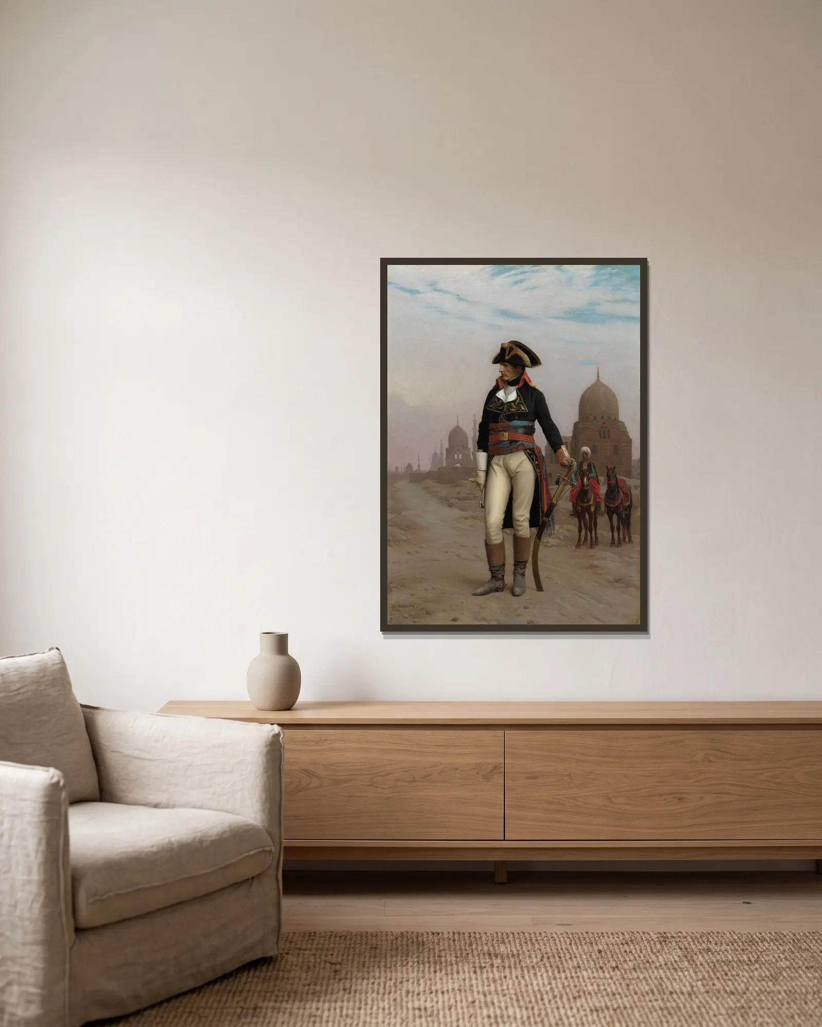 Napoleon in Egypt av Jean-Léon Gérôme inramad på en vägg