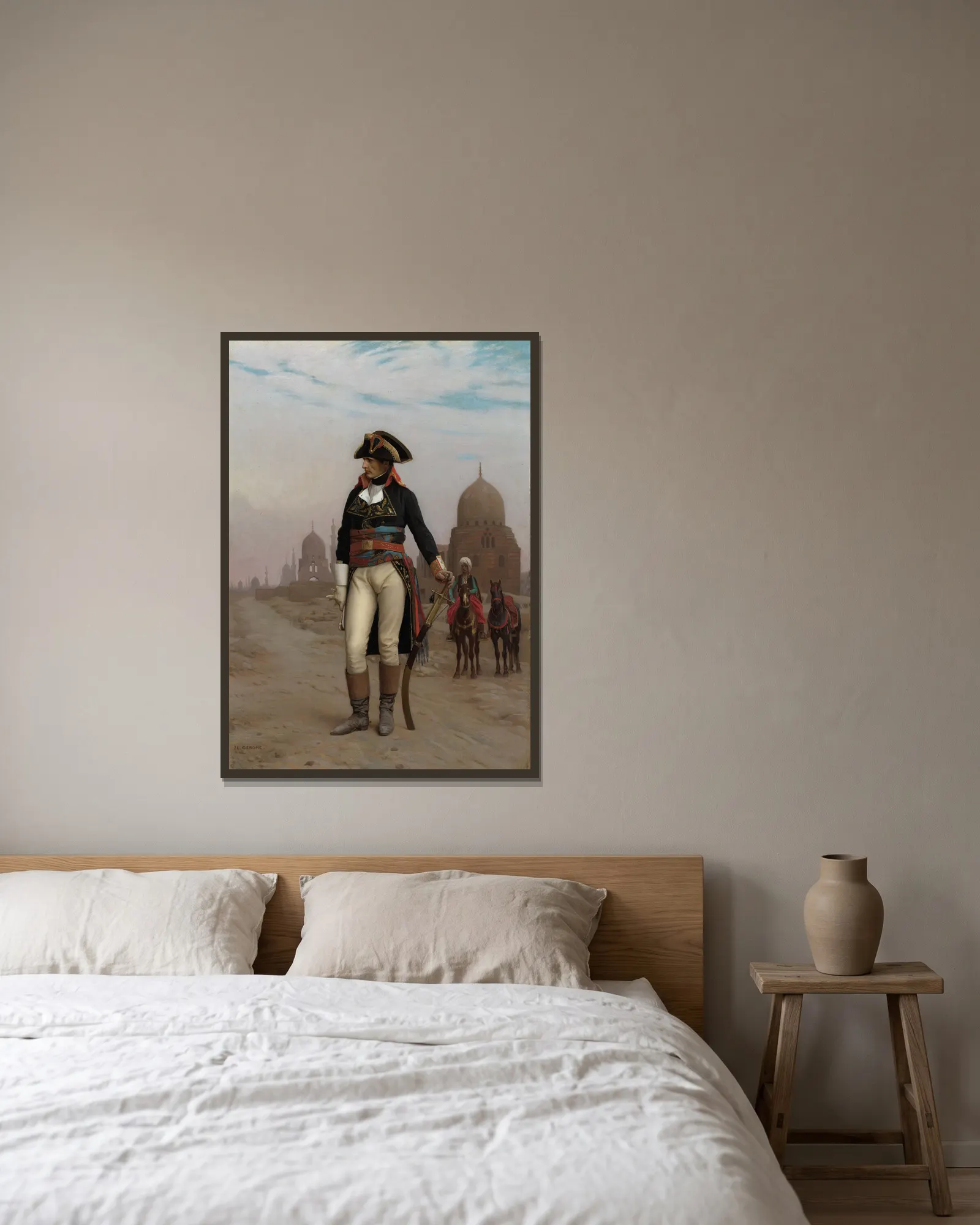 Napoleon in Egypt av Jean-Léon Gérôme inramad på en vägg