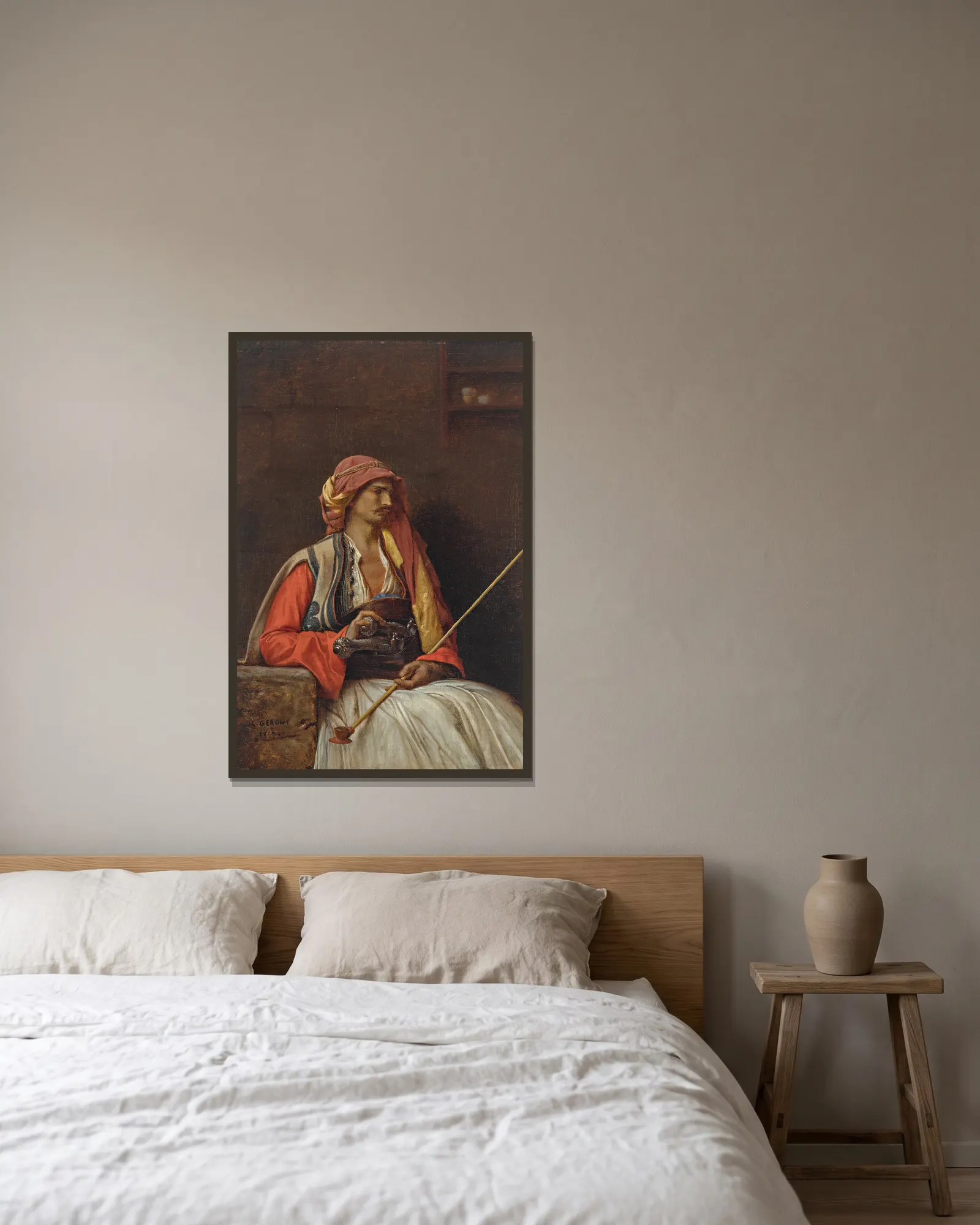 Seated Arnaut av Jean-Léon Gérôme inramad på en vägg