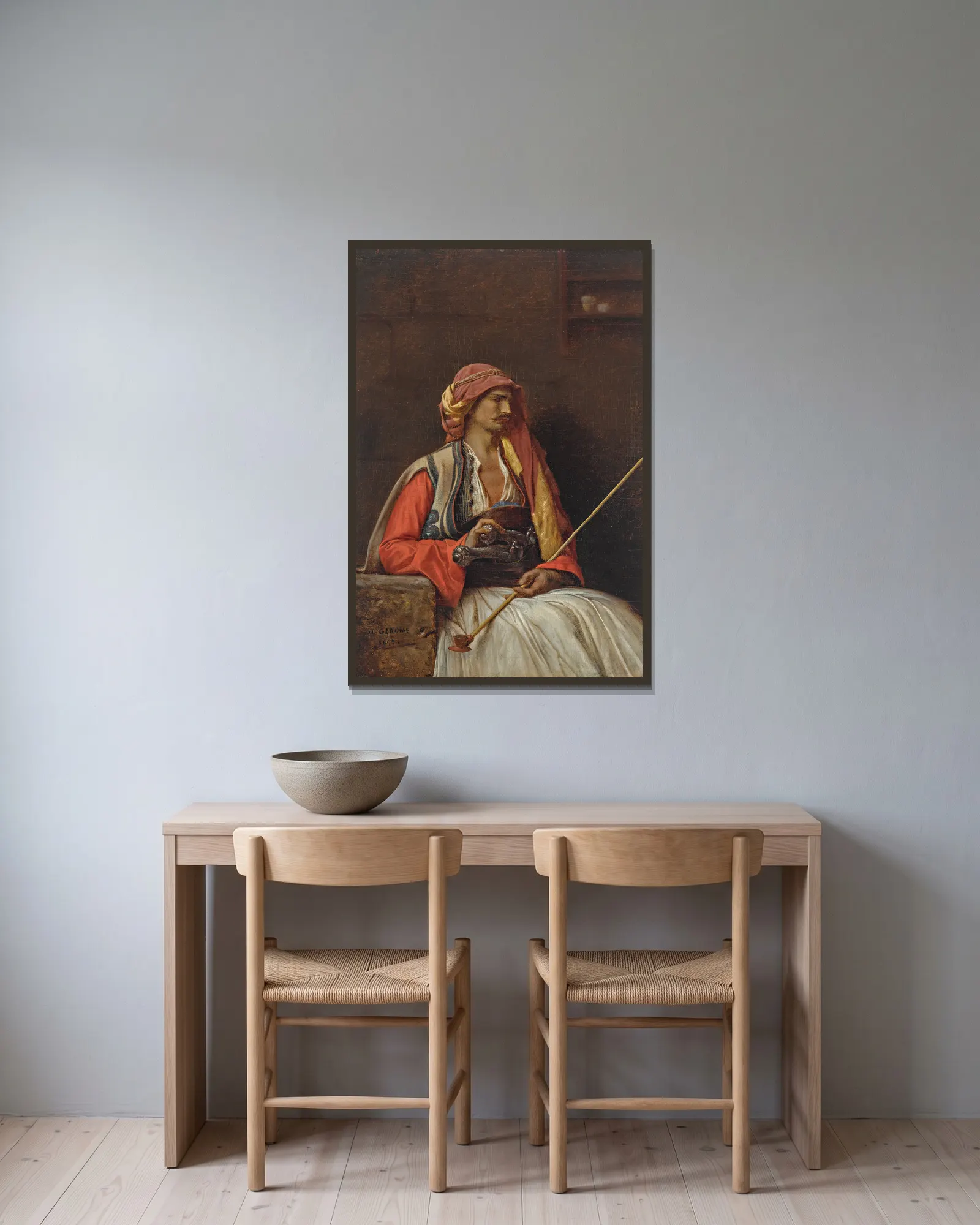 Seated Arnaut av Jean-Léon Gérôme inramad på en vägg