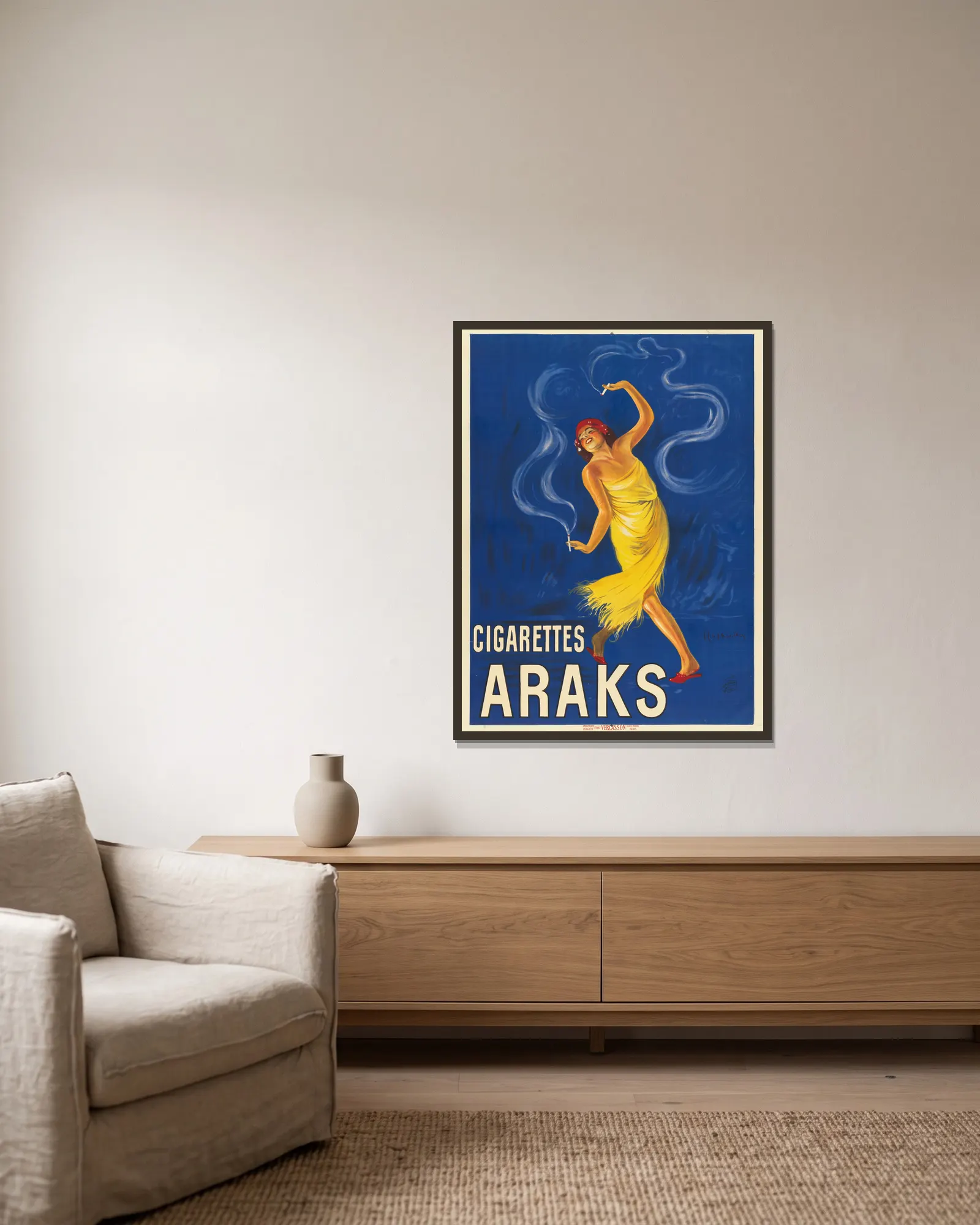 Cigarettes Araks av Leonetto Cappiello inramad på en vägg