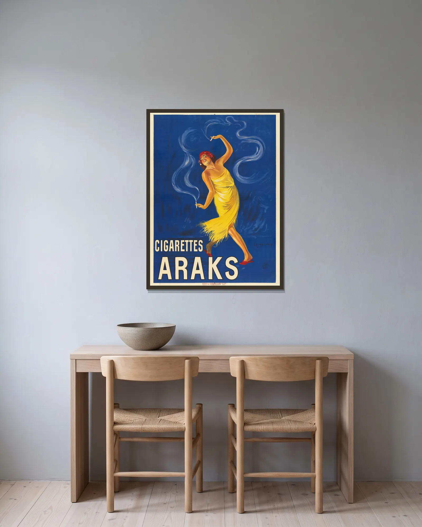 Cigarettes Araks av Leonetto Cappiello inramad på en vägg