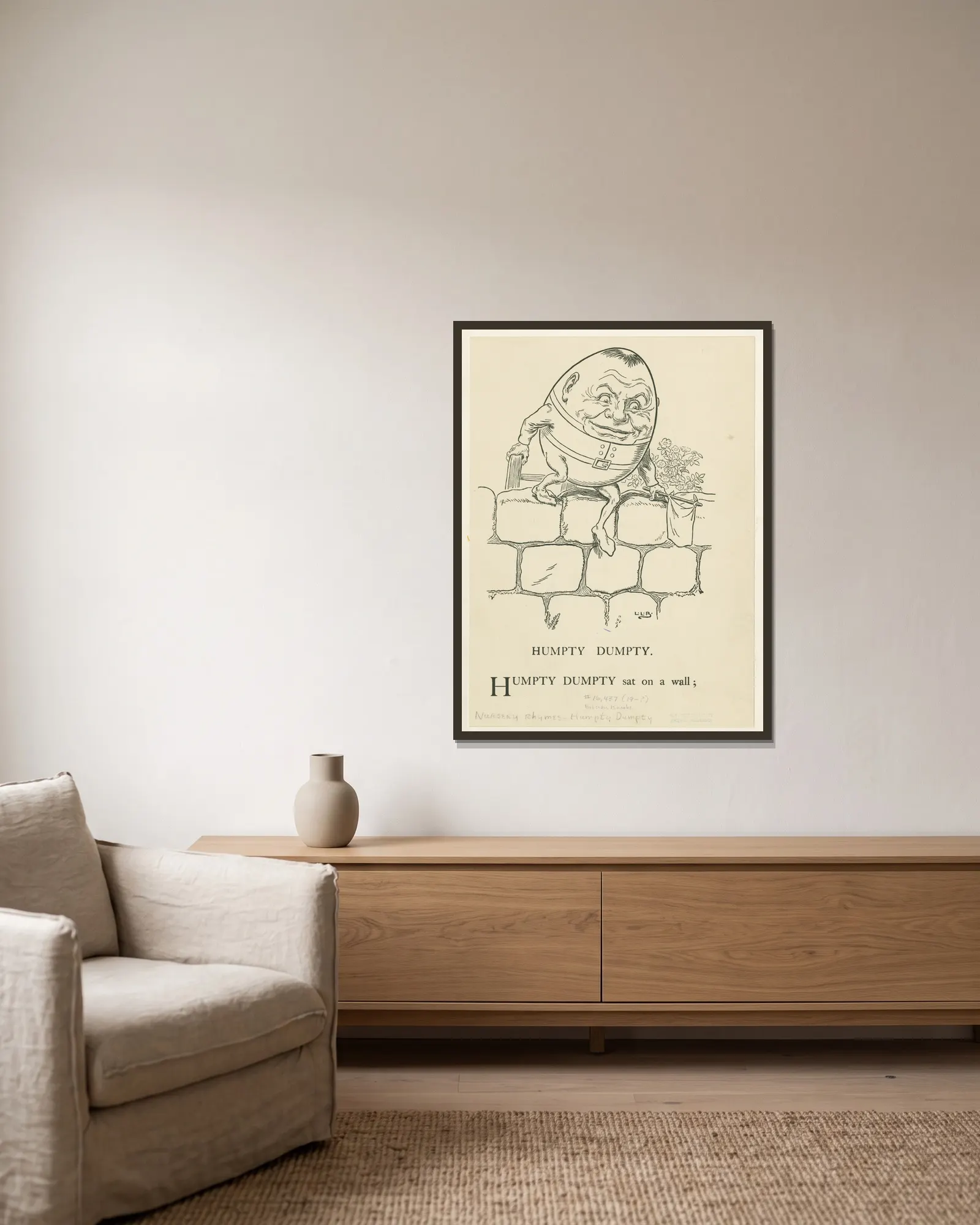 Humpty Dumpty. av Leonard Leslie Brooke inramad på en vägg