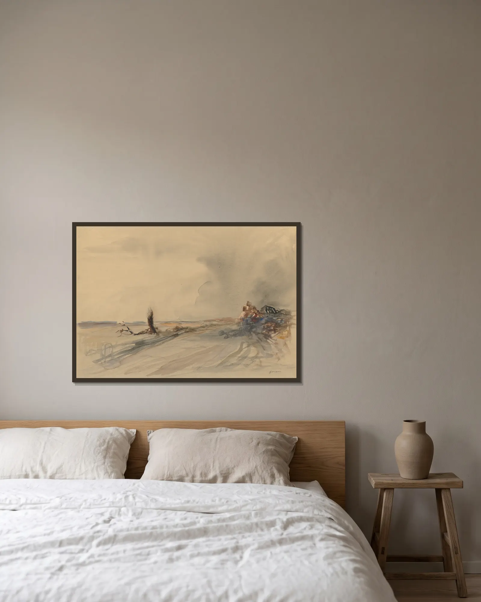 Devastated Land av Jean-Louis Forain inramad på en vägg