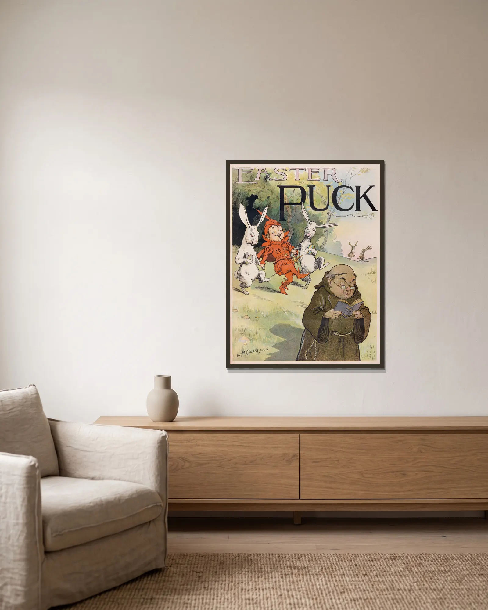 Easter Puck av Louis Glackens inramad på en vägg