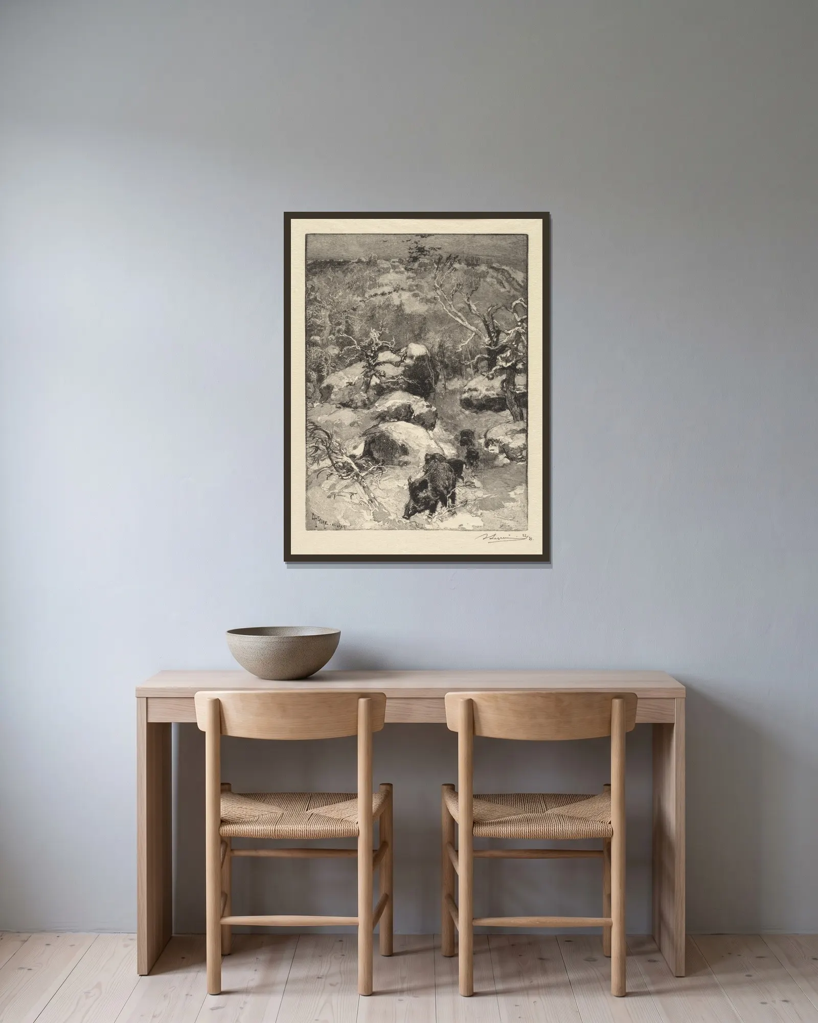 Cuvier-Châtillon Cliff av Auguste Louis Lepère inramad på en vägg