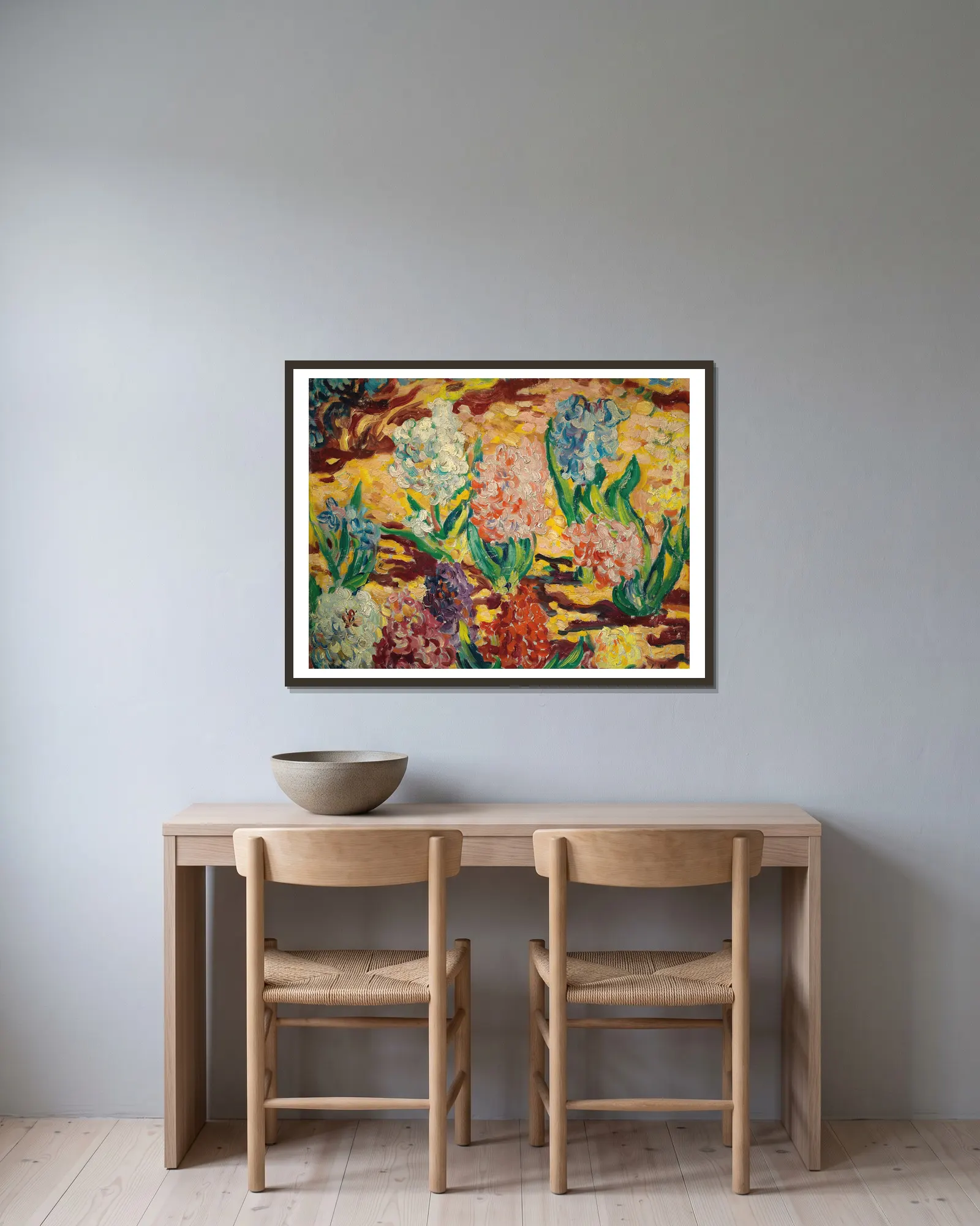 Les Jacinthes av Louis Valtat inramad på en vägg