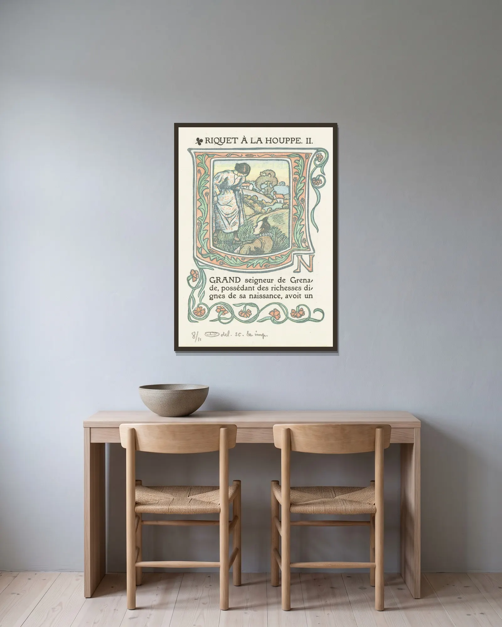 Hoofdletter U av Lucien Pissarro inramad på en vägg