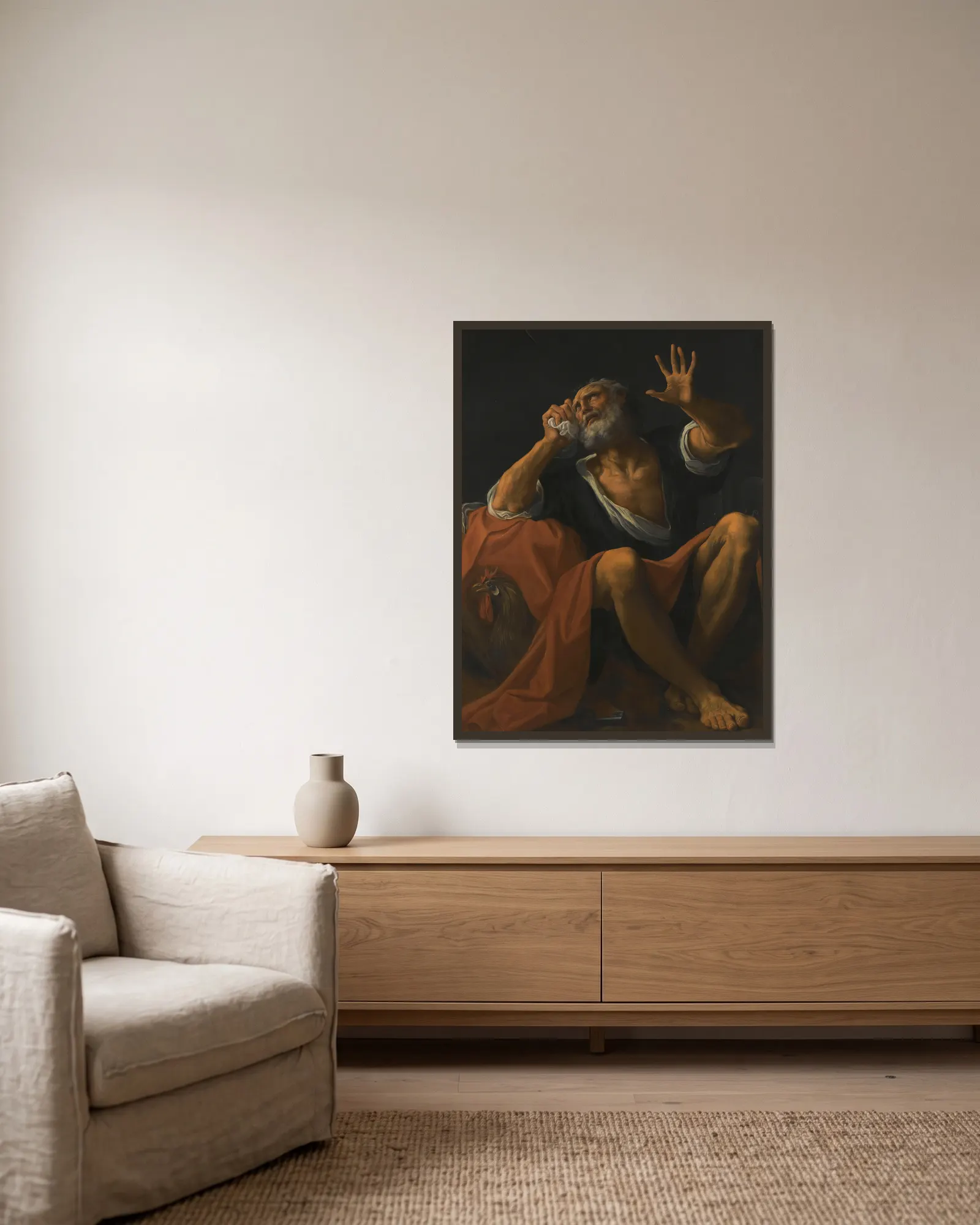 The Penitent Saint Peter av Ludovico Carracci inramad på en vägg