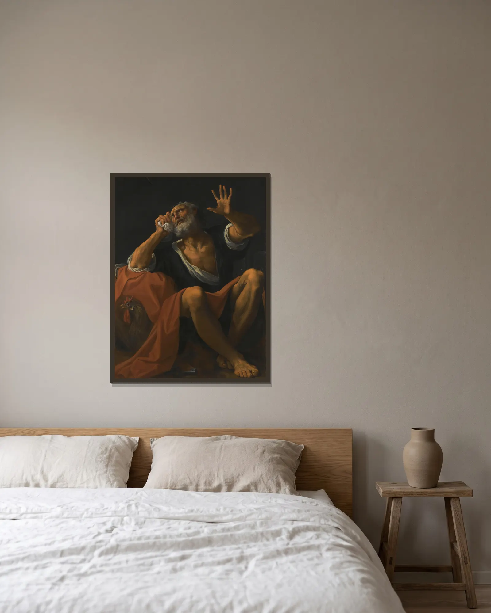 The Penitent Saint Peter av Ludovico Carracci inramad på en vägg