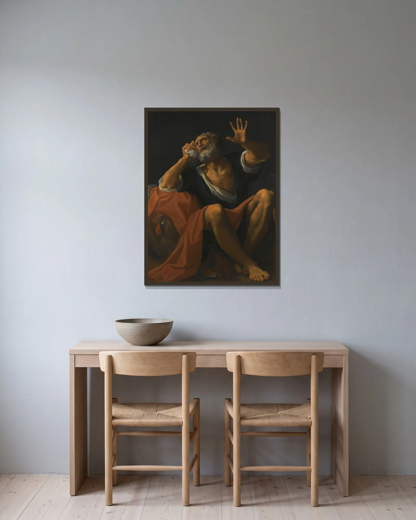 The Penitent Saint Peter av Ludovico Carracci inramad på en vägg
