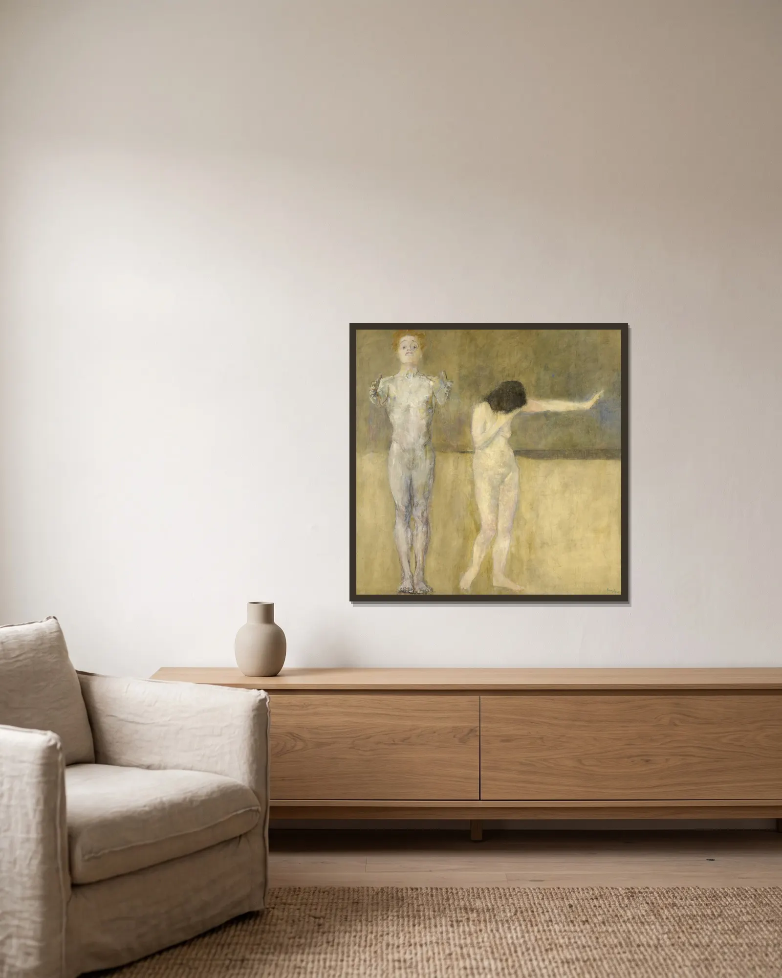 Adam and Eve av Ludvig Karsten inramad på en vägg