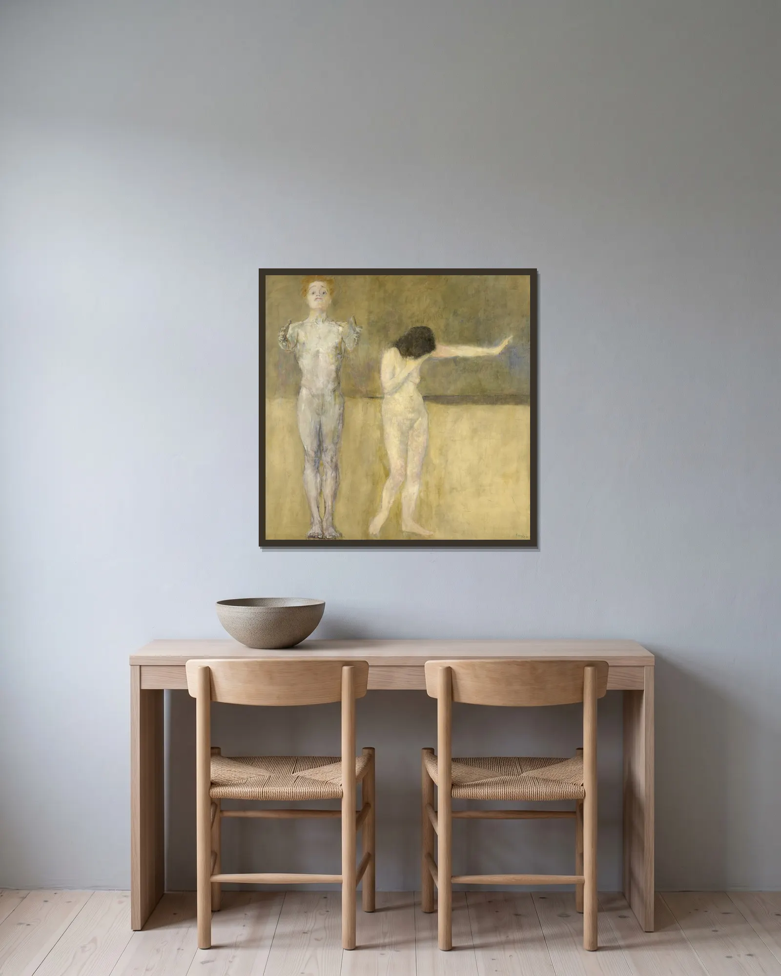 Adam and Eve av Ludvig Karsten inramad på en vägg