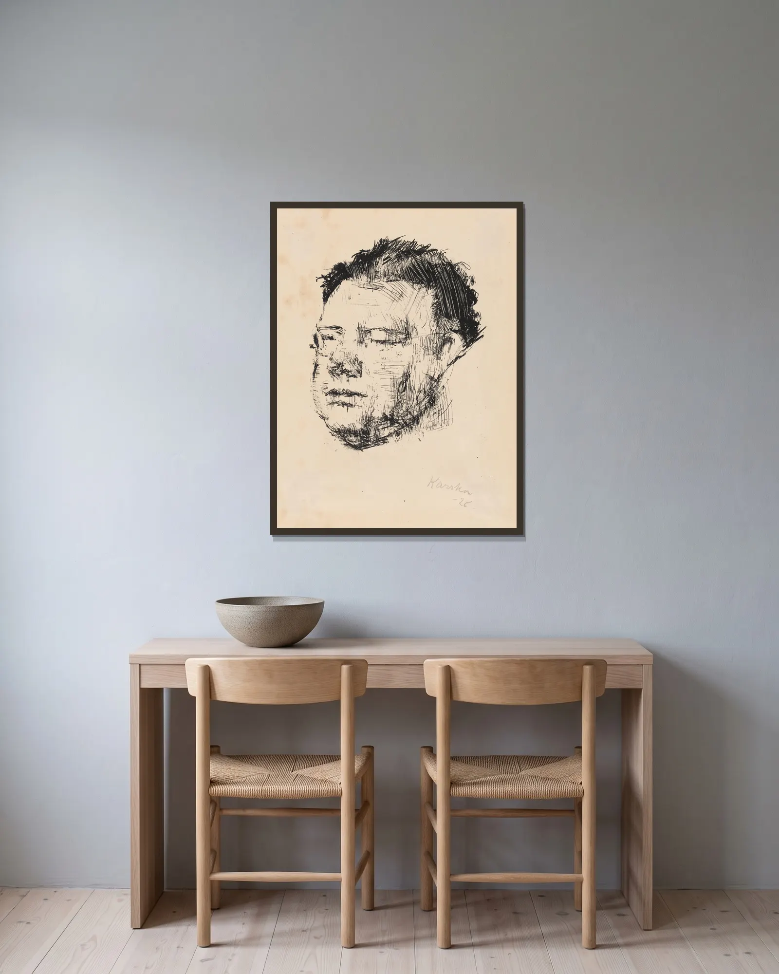 Erik Strøyberg av Ludvig Karsten inramad på en vägg