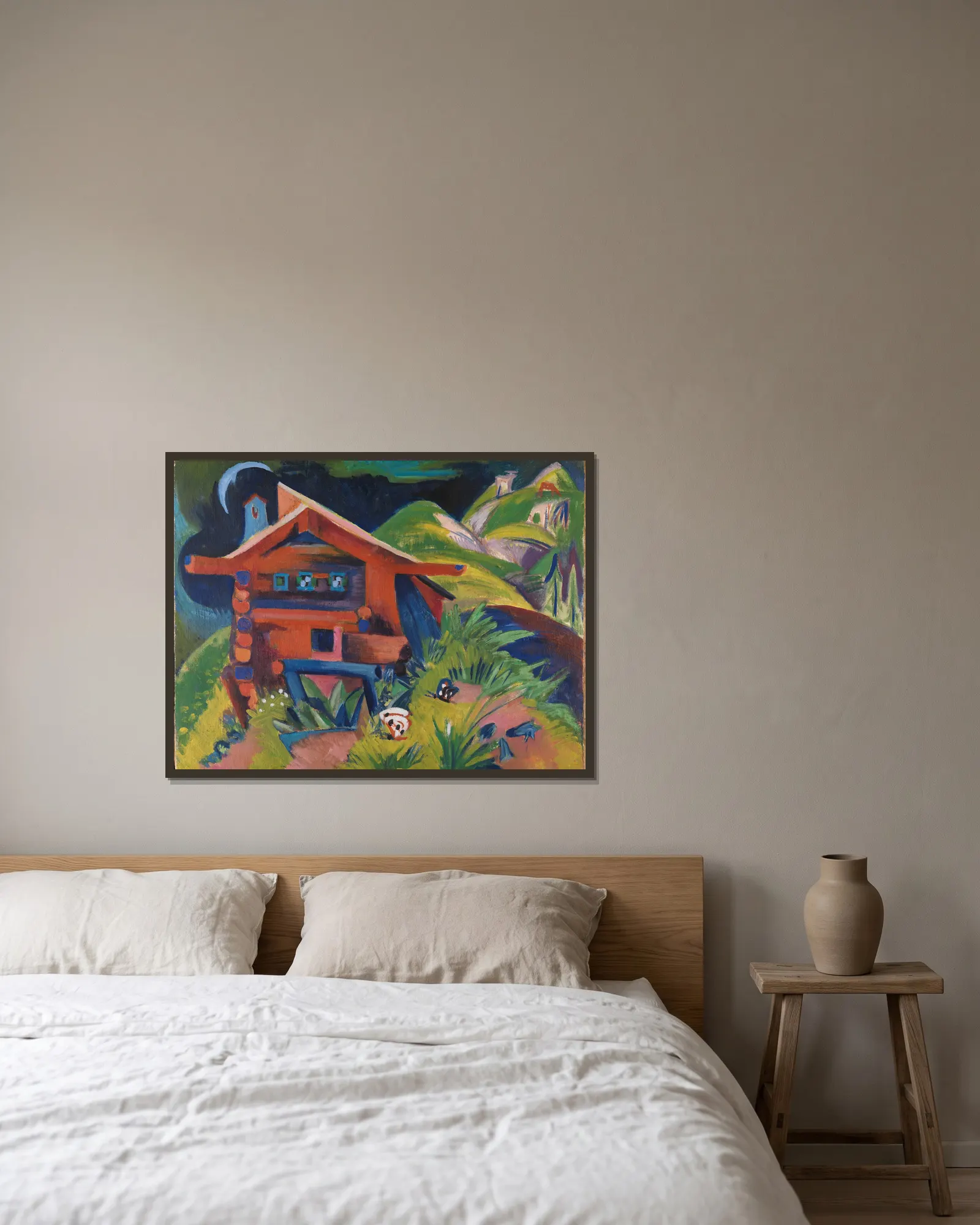 Alphütte av Ernst Ludwig Kirchner inramad på en vägg