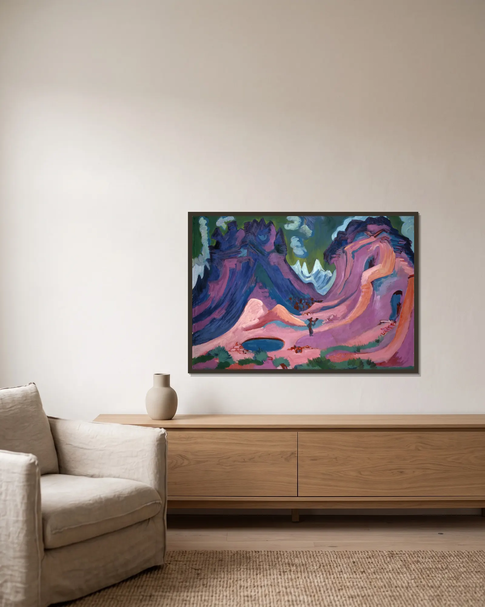 Amselfluh av Ernst Ludwig Kirchner inramad på en vägg