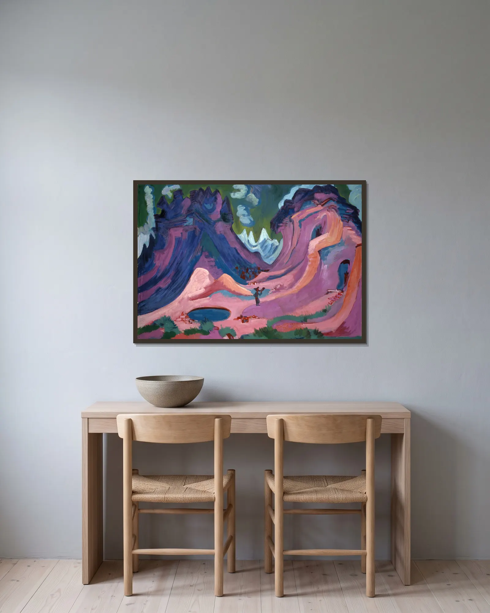 Amselfluh av Ernst Ludwig Kirchner inramad på en vägg