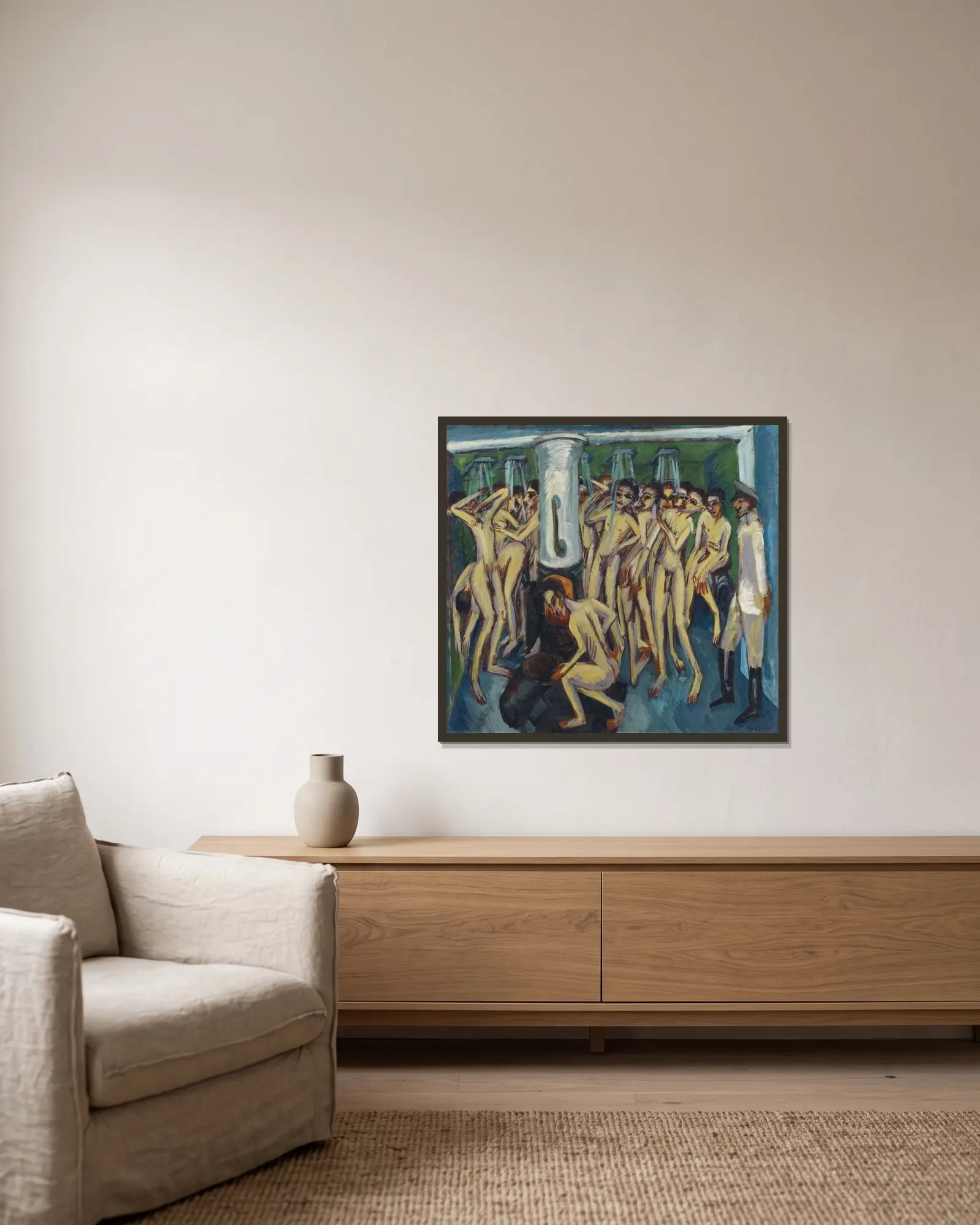 Artillerymen av Ernst Ludwig Kirchner inramad på en vägg