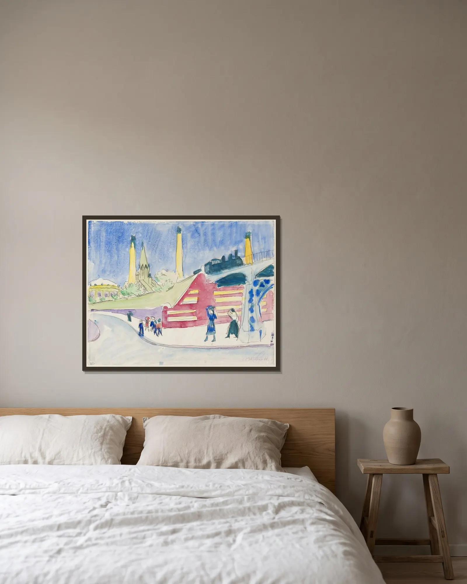 Bahndamm av Ernst Ludwig Kirchner inramad på en vägg