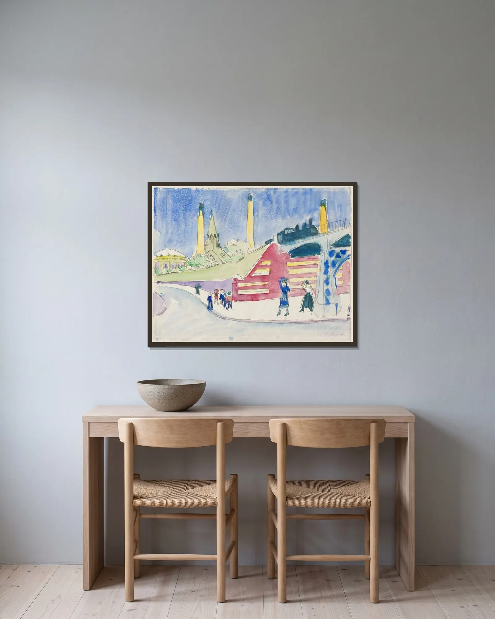 Bahndamm av Ernst Ludwig Kirchner inramad på en vägg