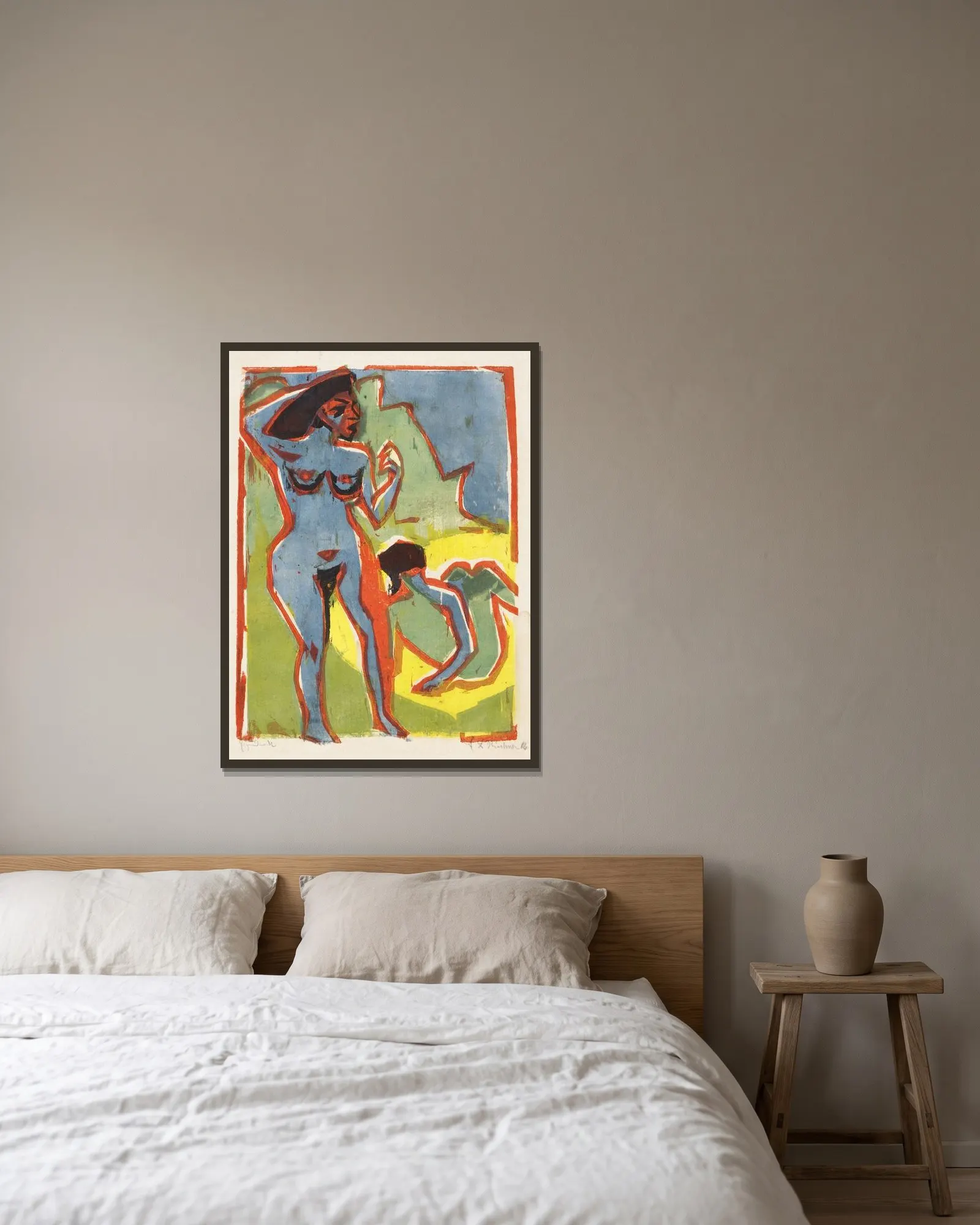 Bathing Women (Moritzburg) av Ernst Ludwig Kirchner inramad på en vägg