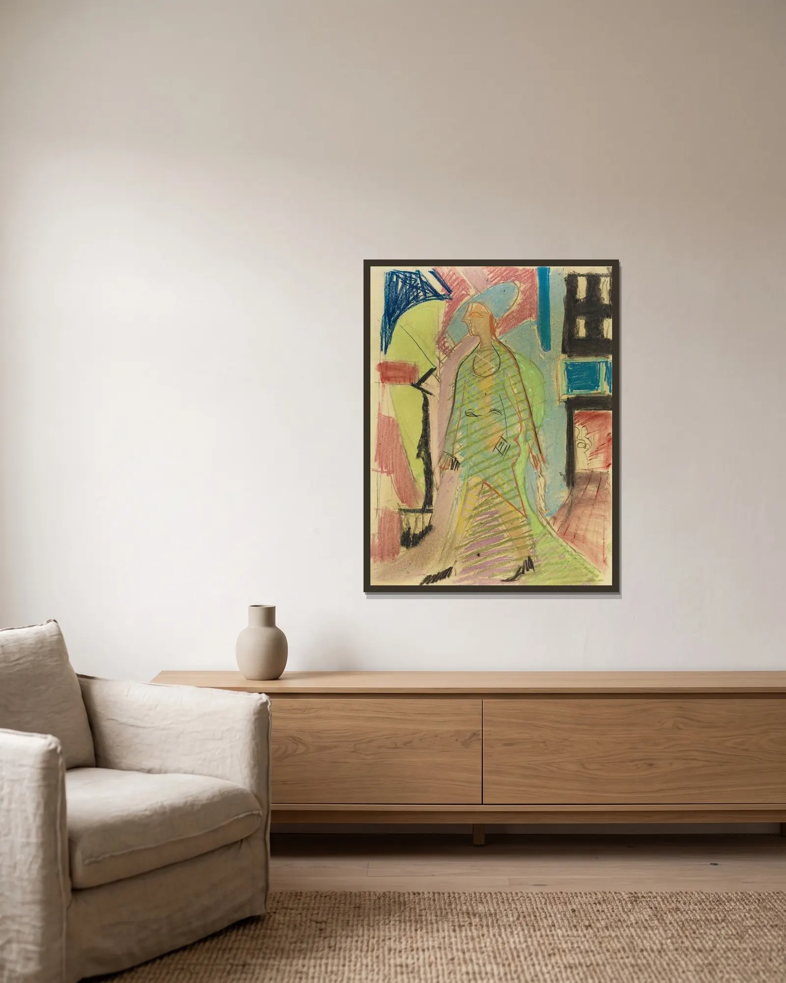 Begegnung av Ernst Ludwig Kirchner inramad på en vägg