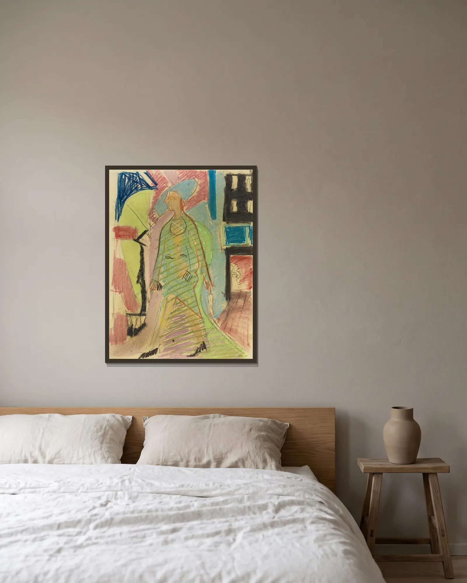 Begegnung av Ernst Ludwig Kirchner inramad på en vägg