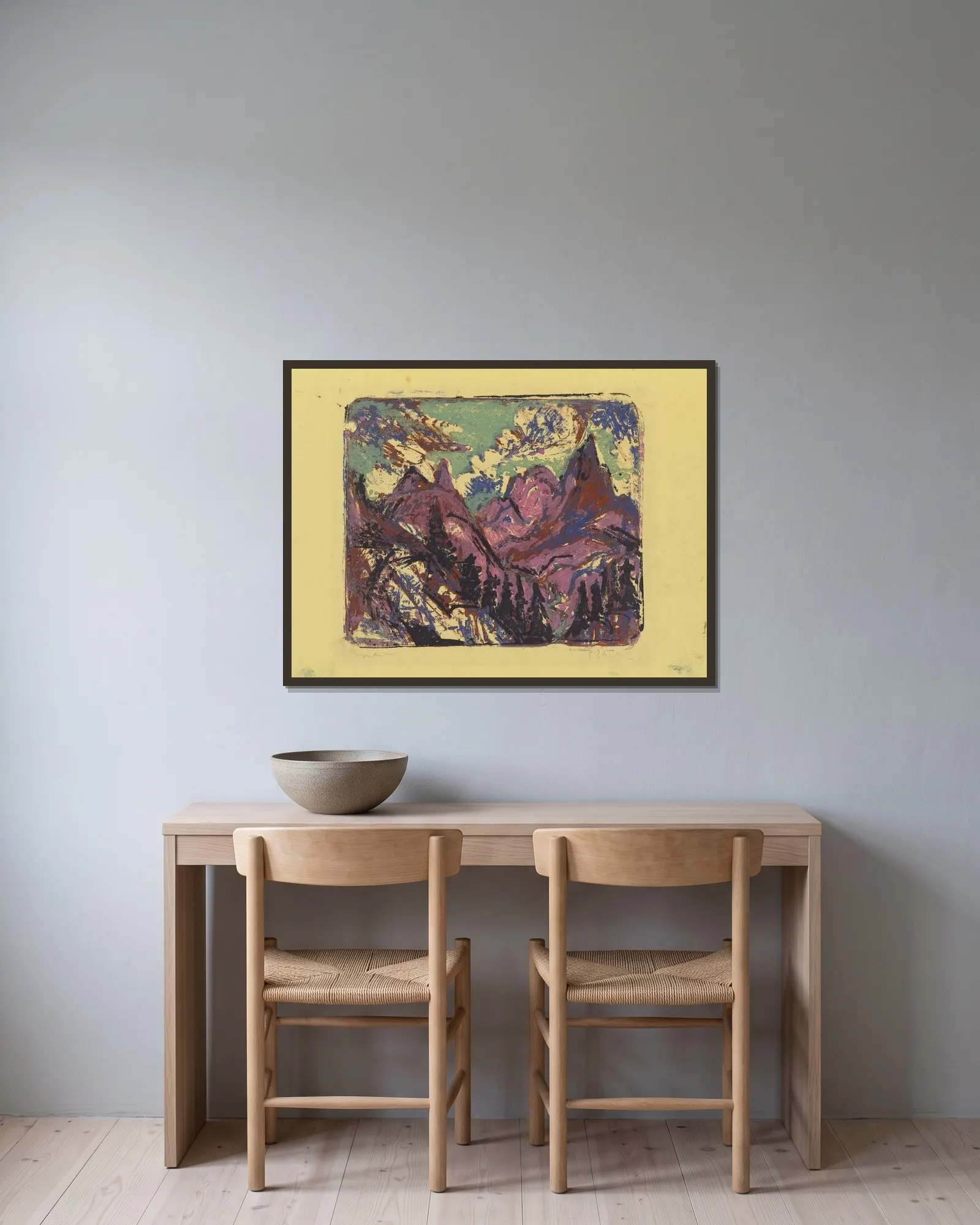 Berge av Ernst Ludwig Kirchner inramad på en vägg