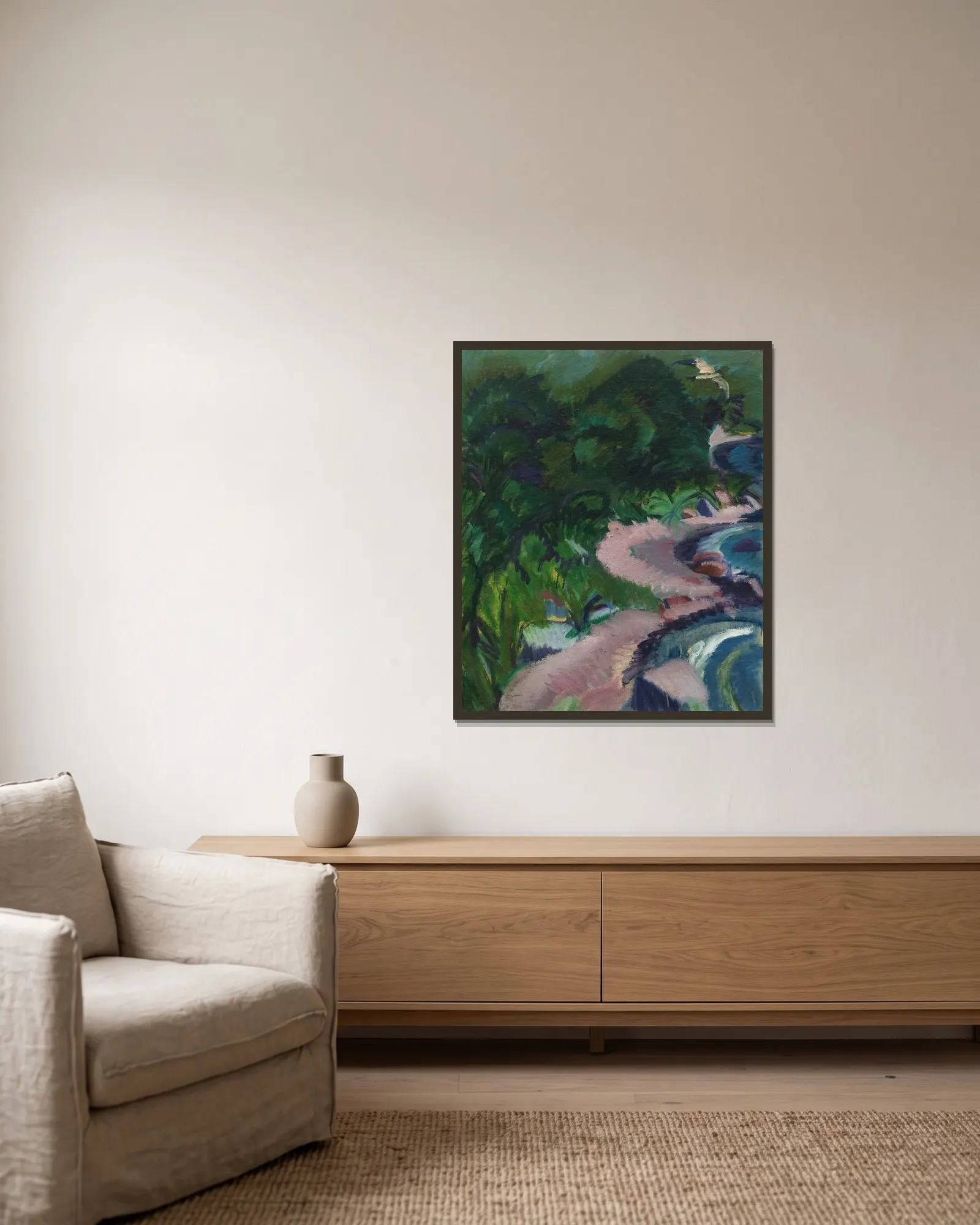 Fehmarnlandschaft av Ernst Ludwig Kirchner inramad på en vägg