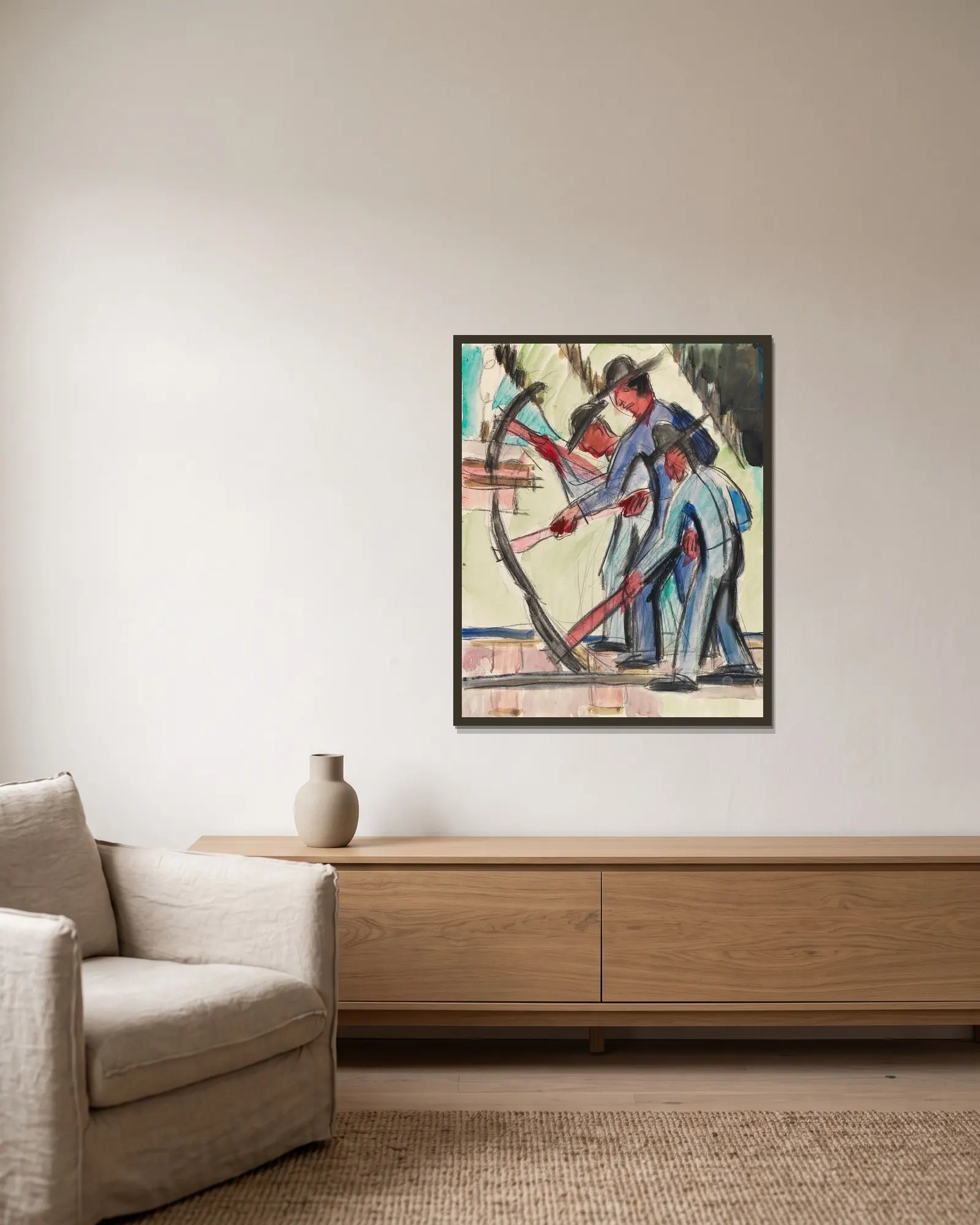 Gleisarbeiter (Straßenarbeiter) av Ernst Ludwig Kirchner inramad på en vägg