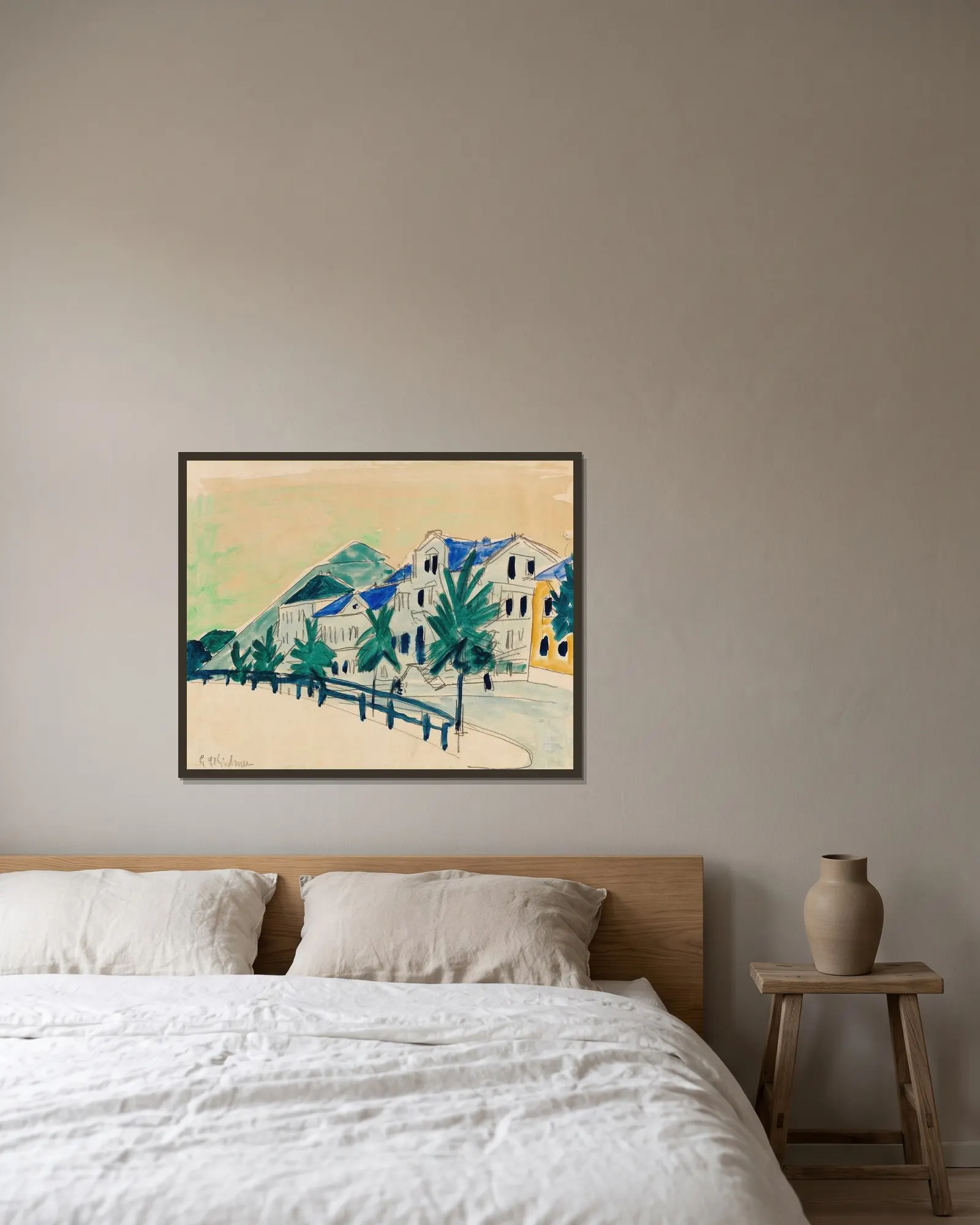 Häuser mit Allee av Ernst Ludwig Kirchner inramad på en vägg