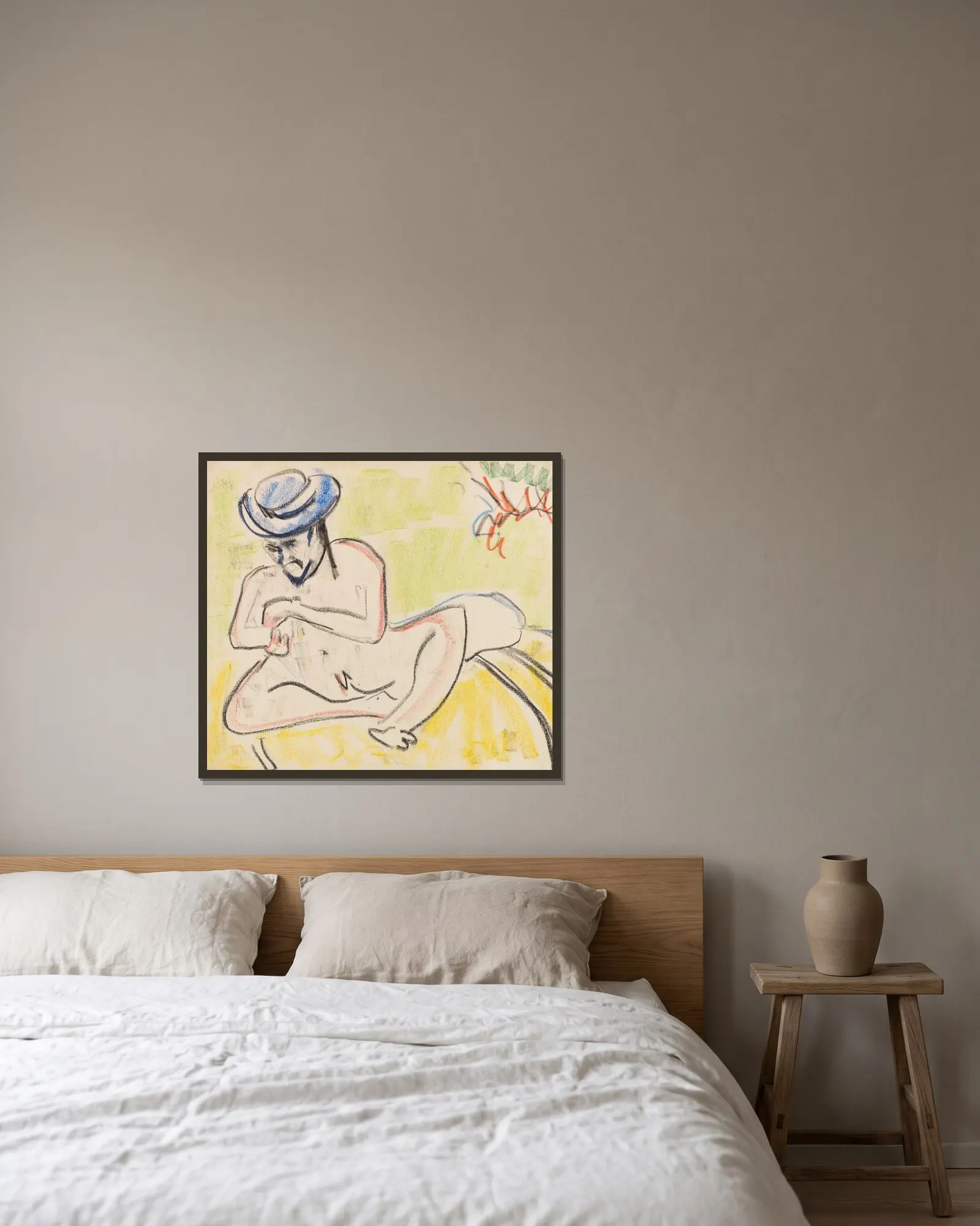 Heckel mit blauem Hut av Ernst Ludwig Kirchner inramad på en vägg