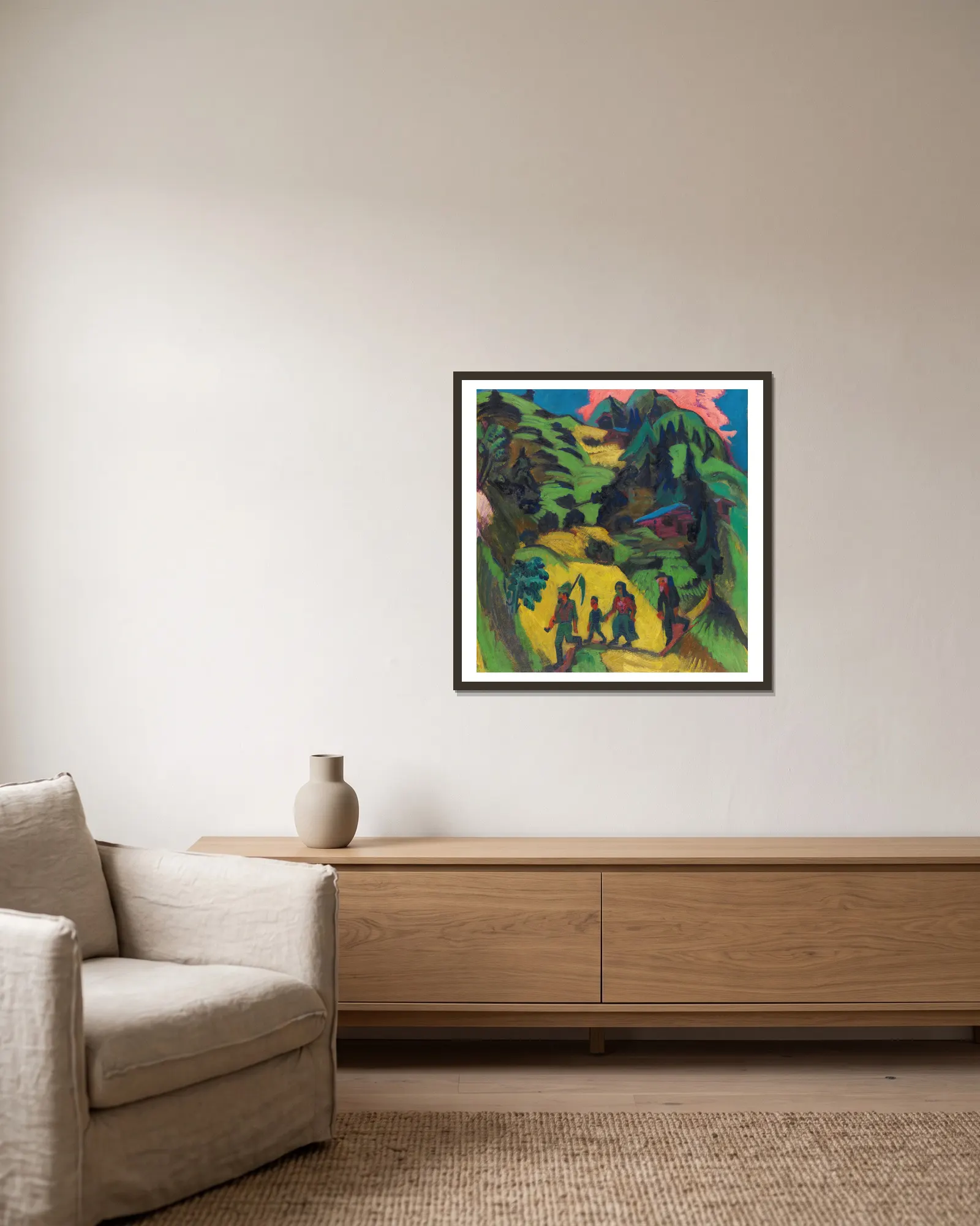 Heimkehrender Heuer av Ernst Ludwig Kirchner inramad på en vägg