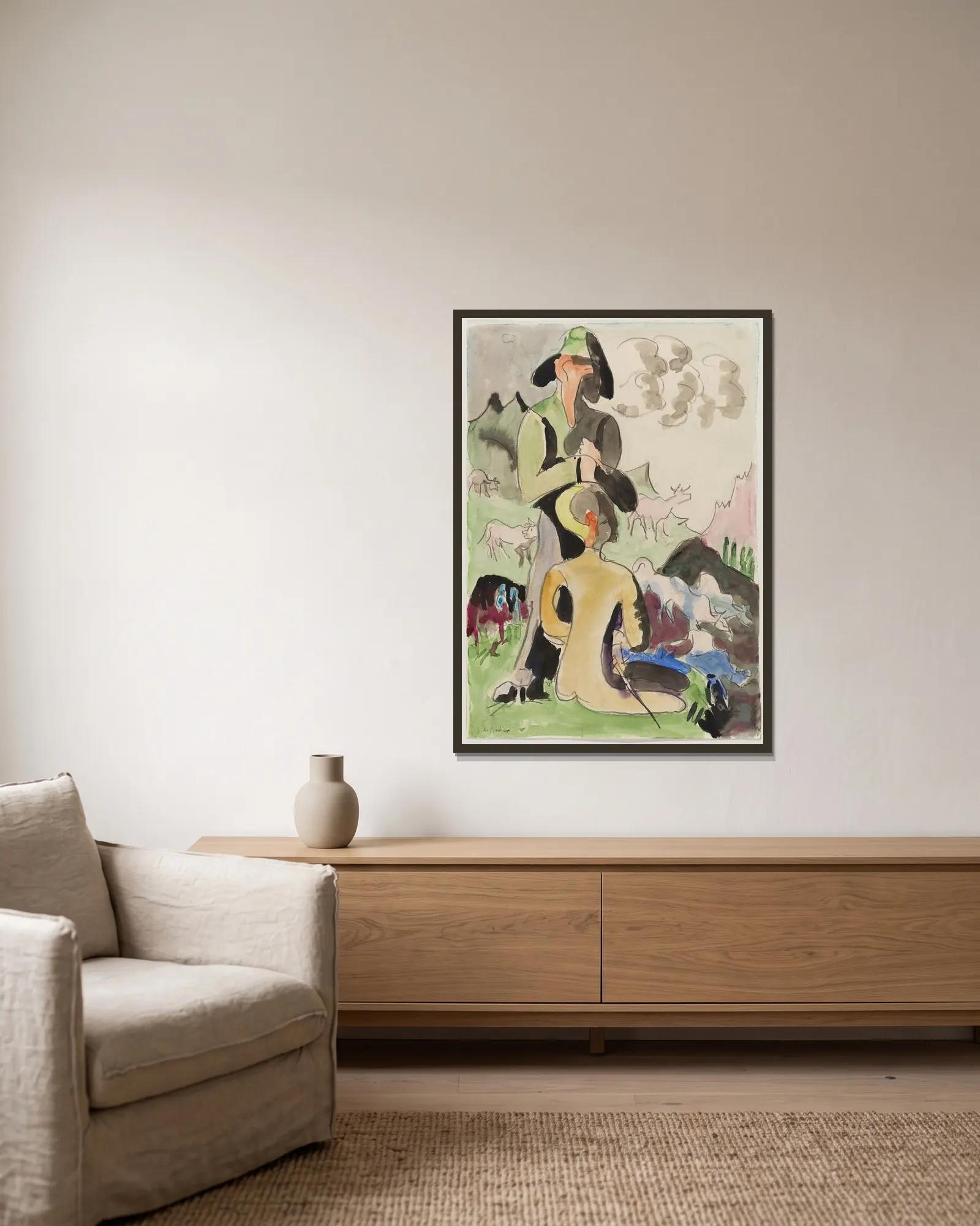 Hirtenknaben av Ernst Ludwig Kirchner inramad på en vägg
