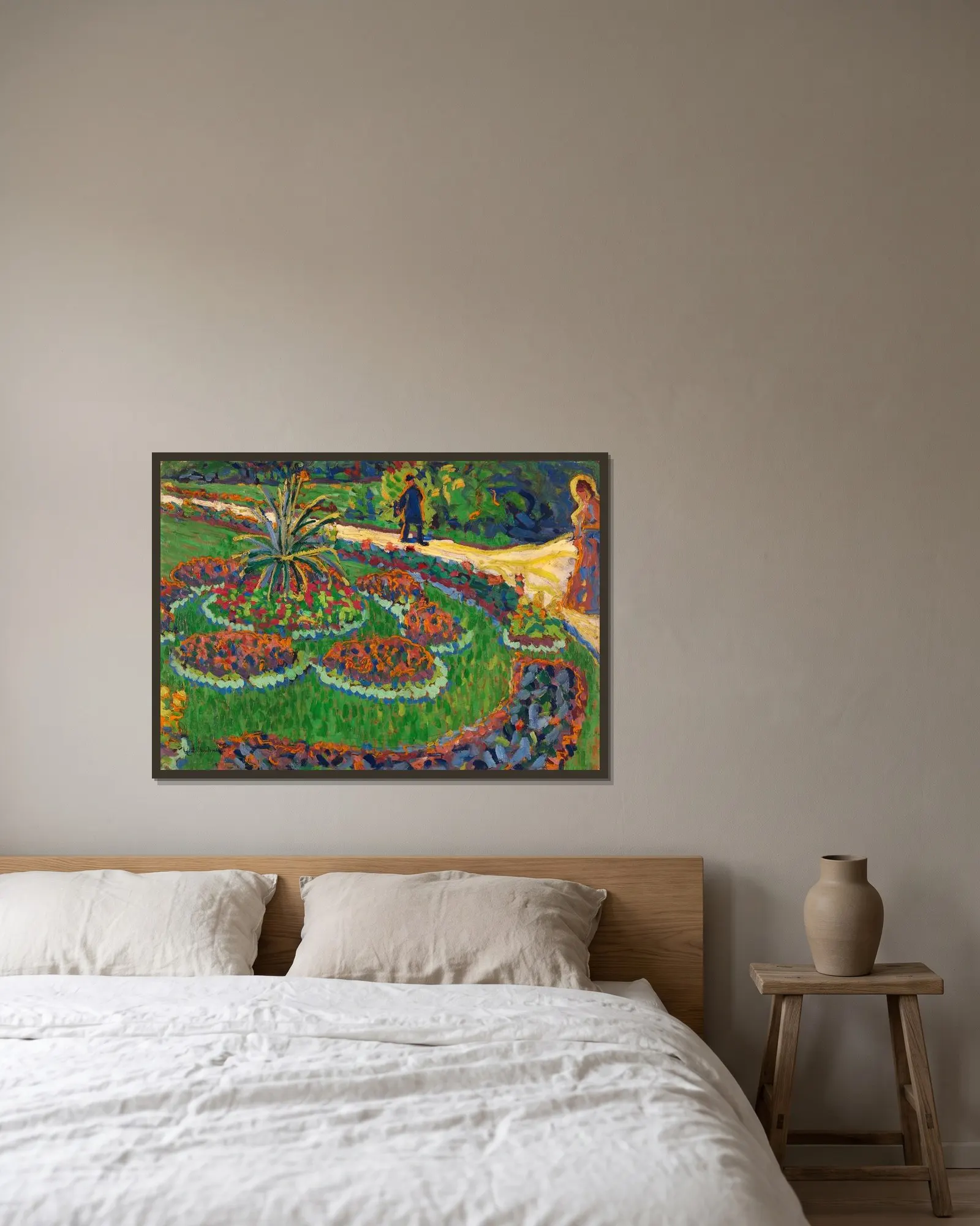 Im Park av Ernst Ludwig Kirchner inramad på en vägg