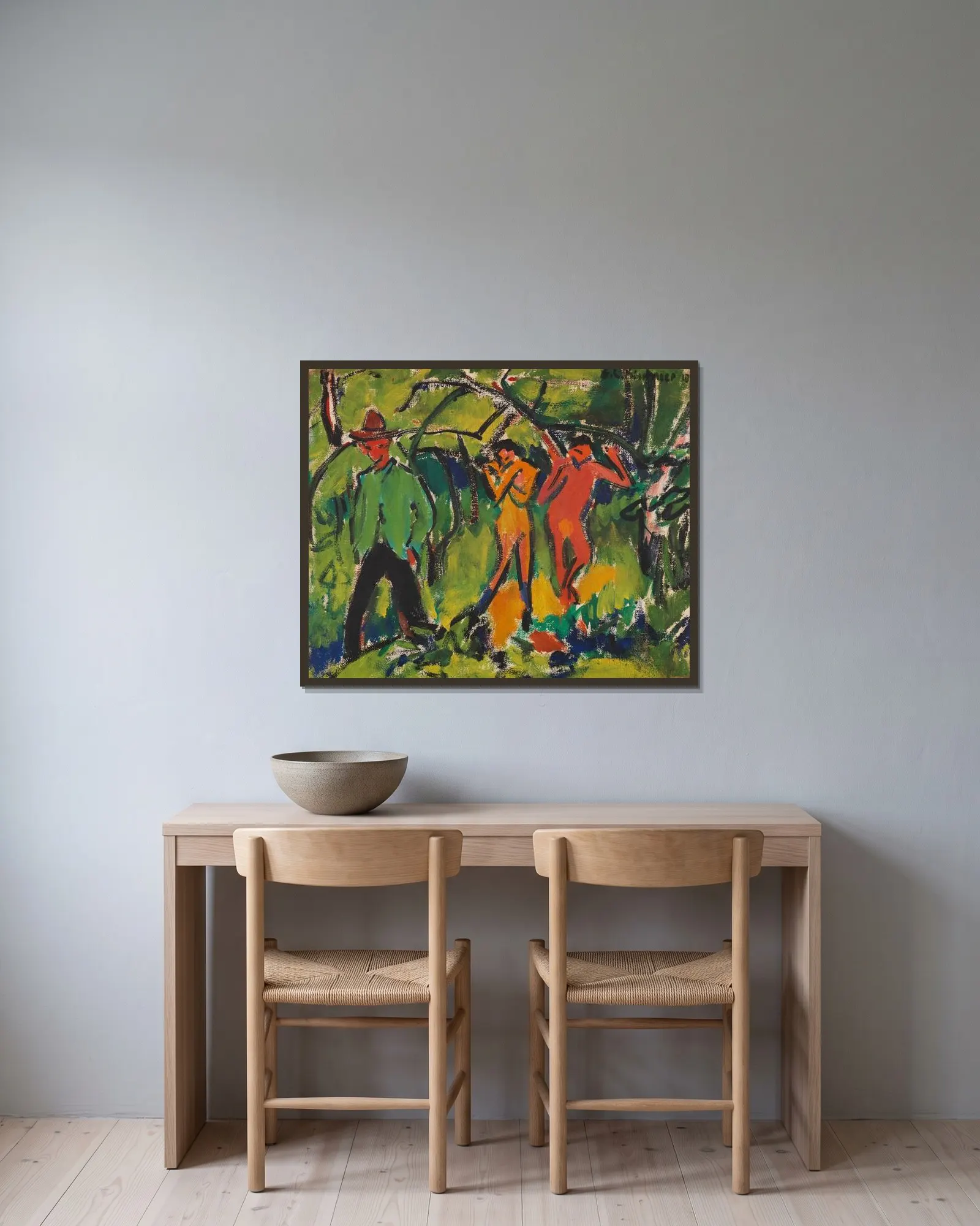 Im Wald av Ernst Ludwig Kirchner inramad på en vägg