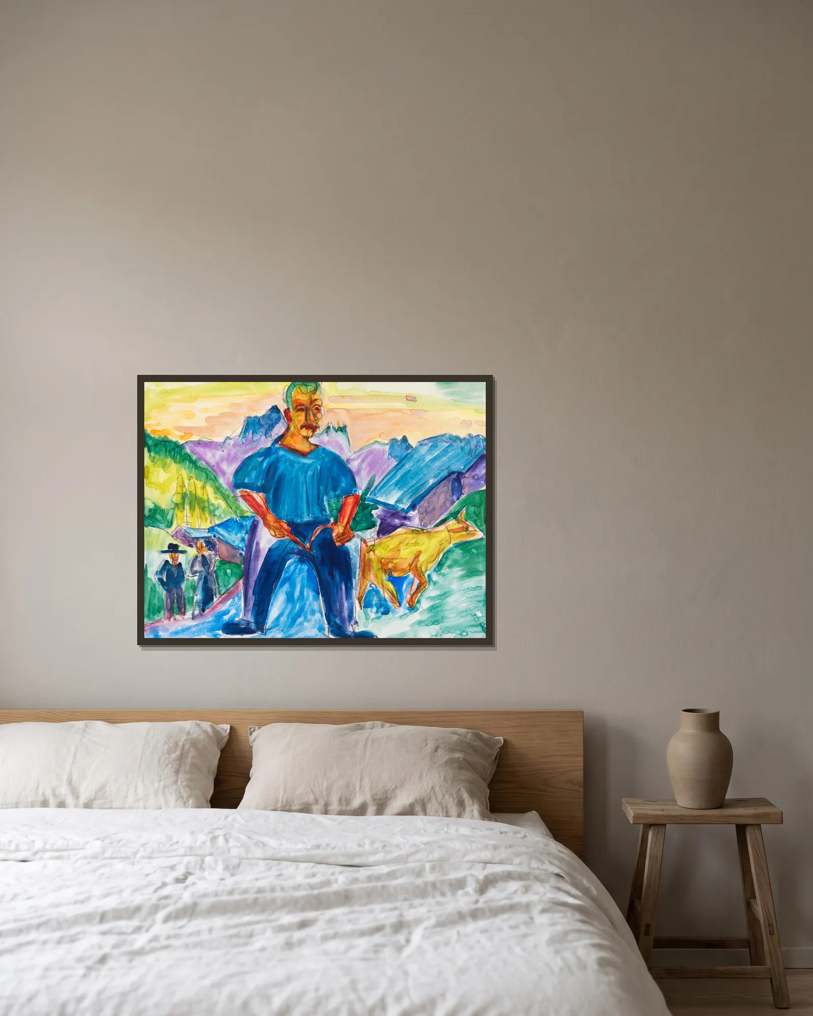 Kuh und Treiber av Ernst Ludwig Kirchner inramad på en vägg