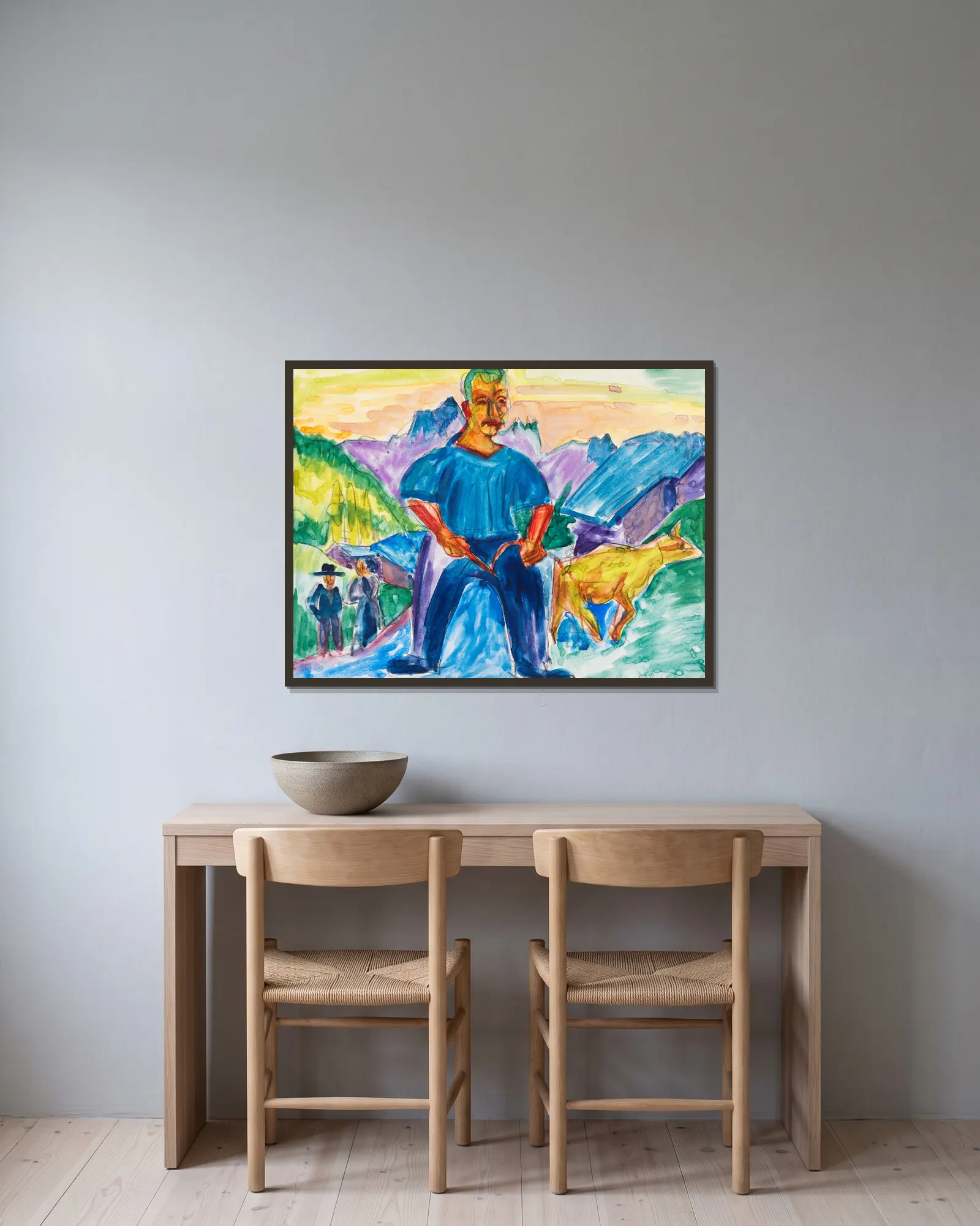 Kuh und Treiber av Ernst Ludwig Kirchner inramad på en vägg