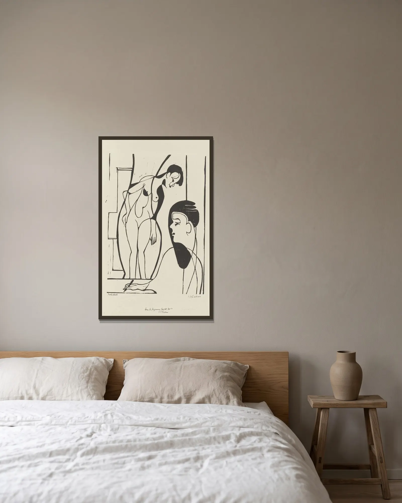 Künstler und Modell av Ernst Ludwig Kirchner inramad på en vägg