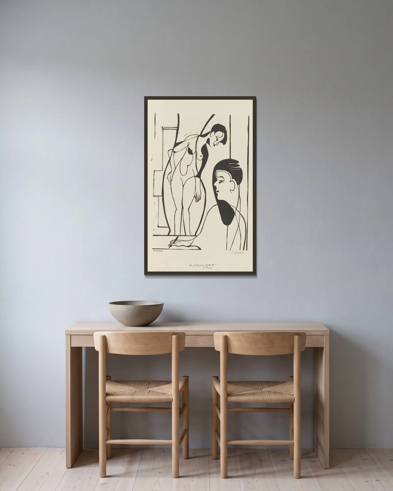 Künstler und Modell av Ernst Ludwig Kirchner inramad på en vägg