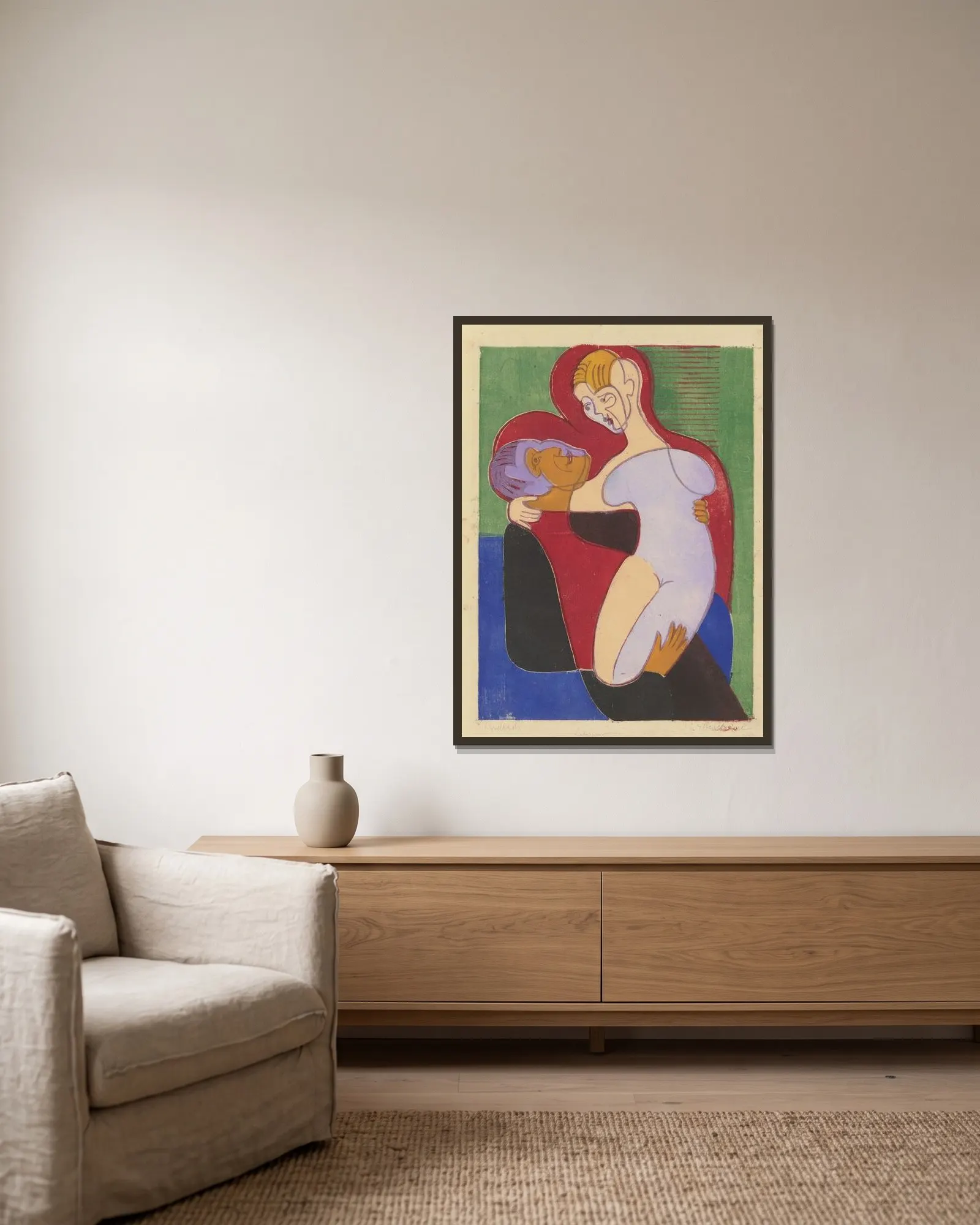 Liebespaar (Elisabeth und Julius Hembus) av Ernst Ludwig Kirchner inramad på en vägg