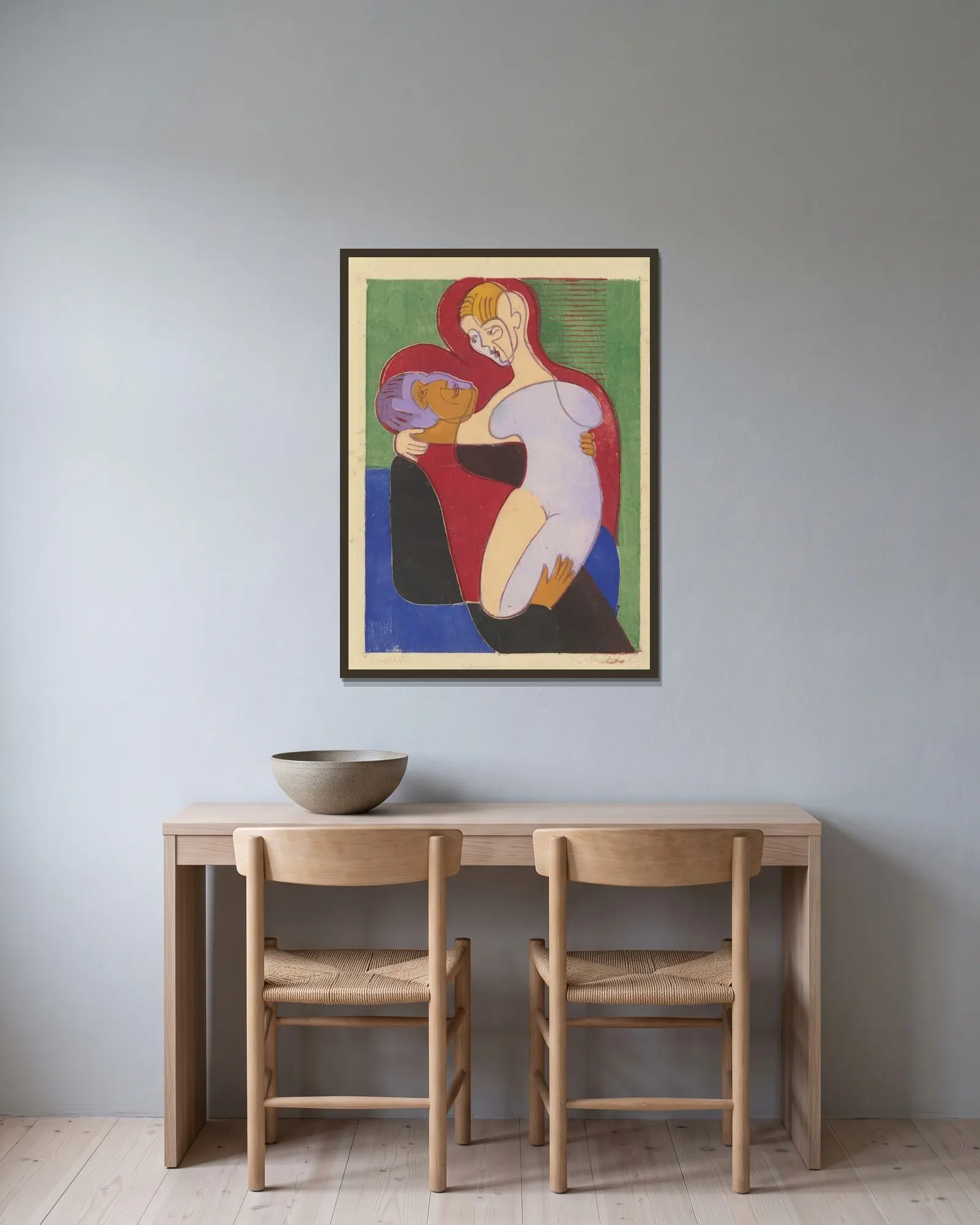 Liebespaar (Elisabeth und Julius Hembus) av Ernst Ludwig Kirchner inramad på en vägg