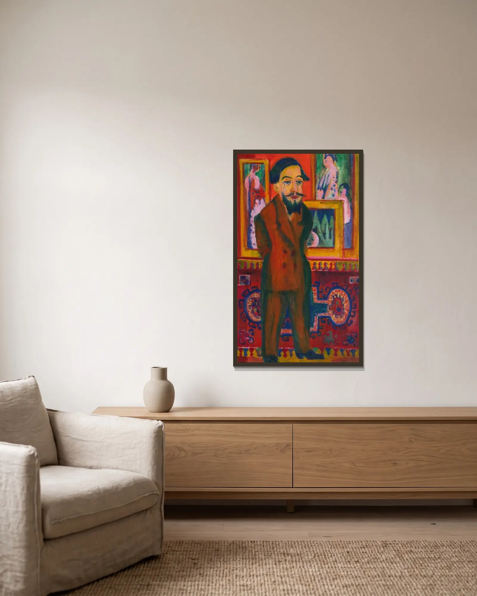 Männerbildnis L. Schames av Ernst Ludwig Kirchner inramad på en vägg