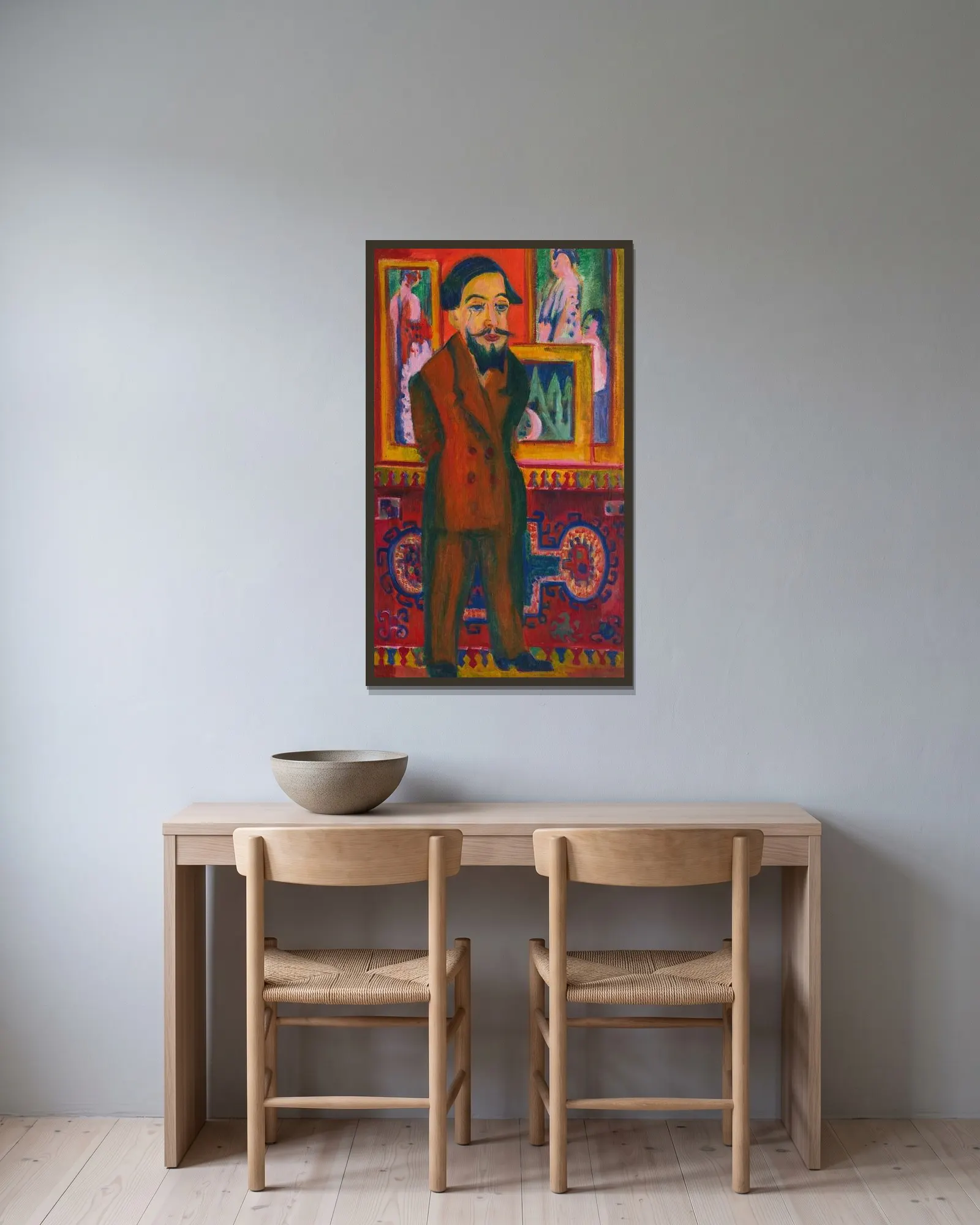 Männerbildnis L. Schames av Ernst Ludwig Kirchner inramad på en vägg
