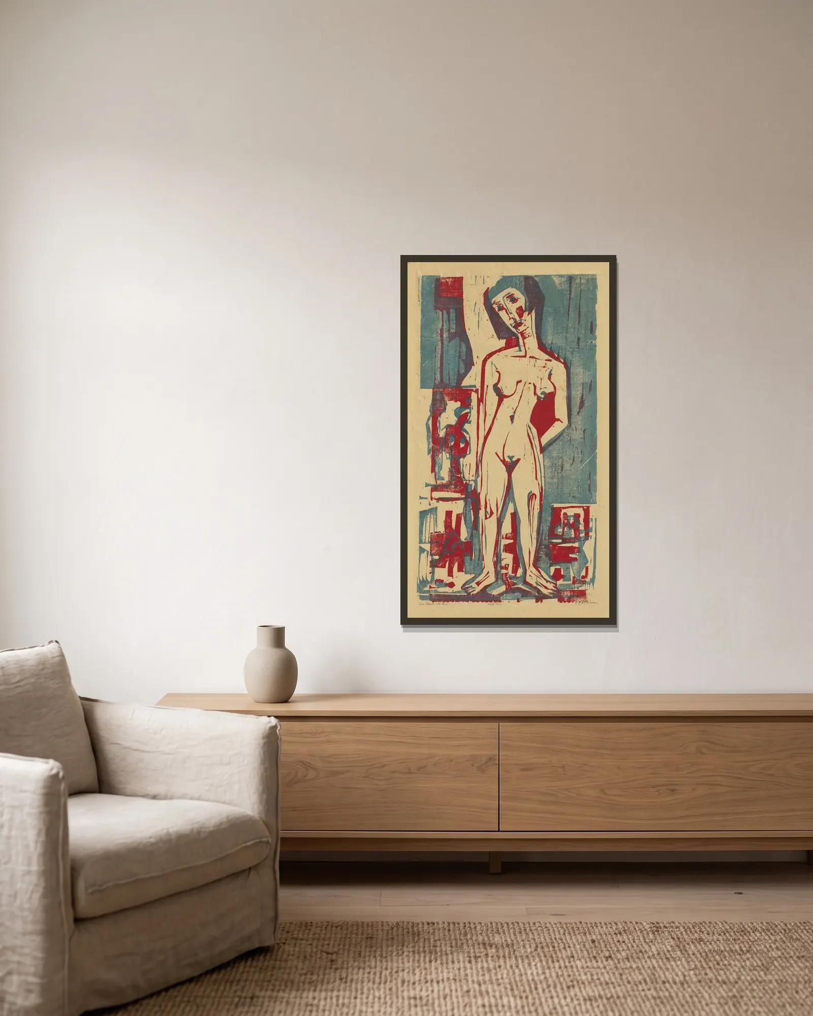 Nackte Lena av Ernst Ludwig Kirchner inramad på en vägg