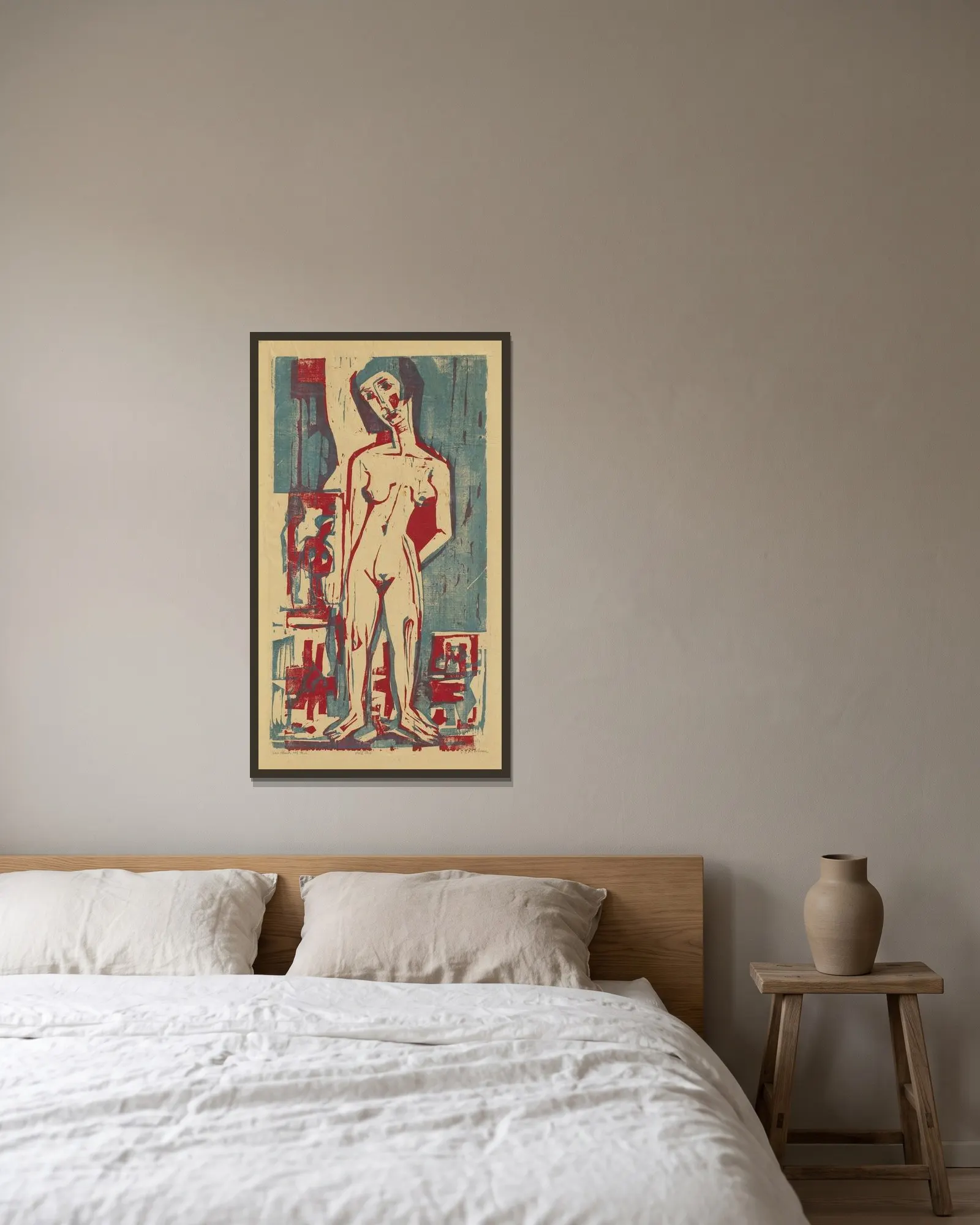 Nackte Lena av Ernst Ludwig Kirchner inramad på en vägg