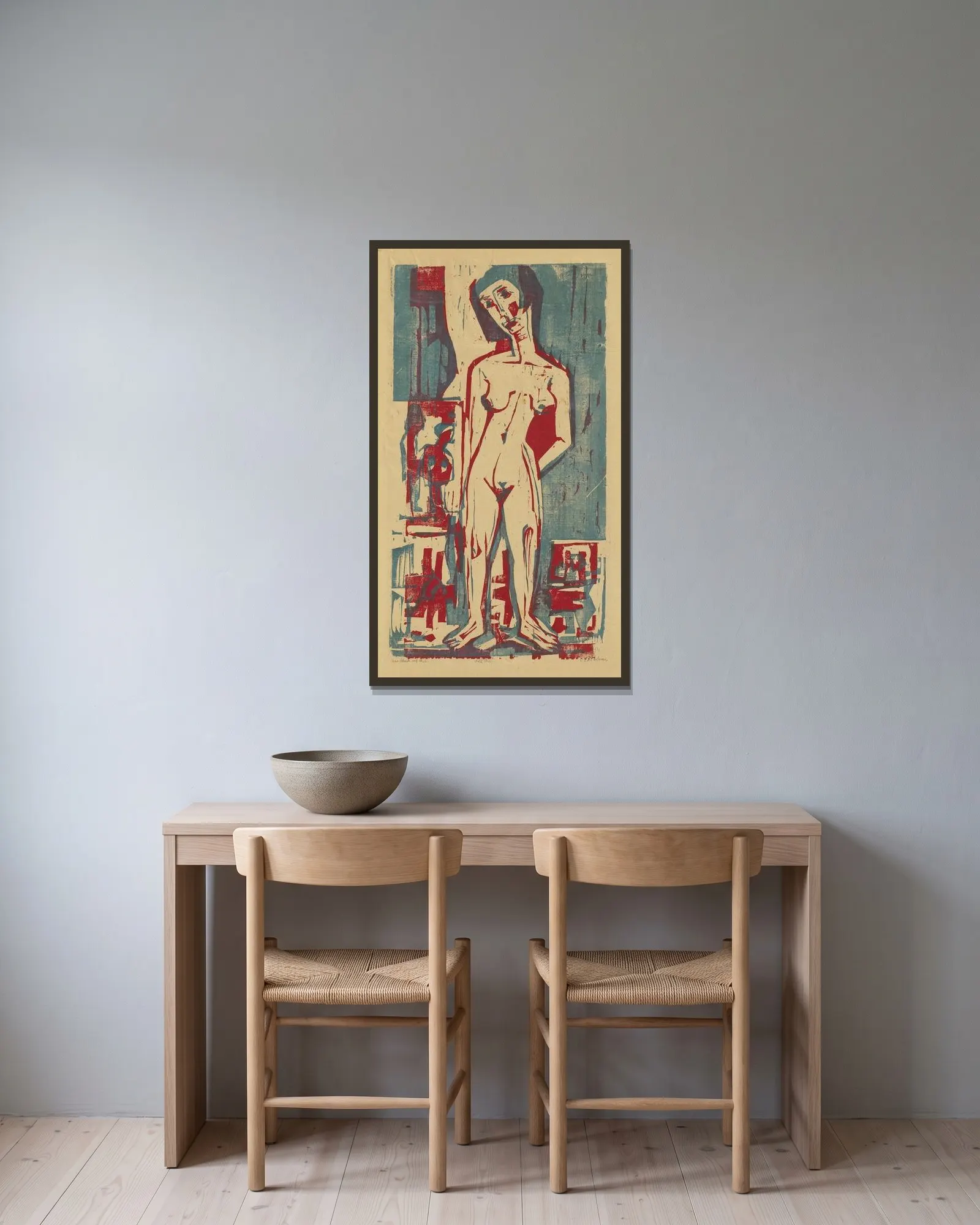 Nackte Lena av Ernst Ludwig Kirchner inramad på en vägg