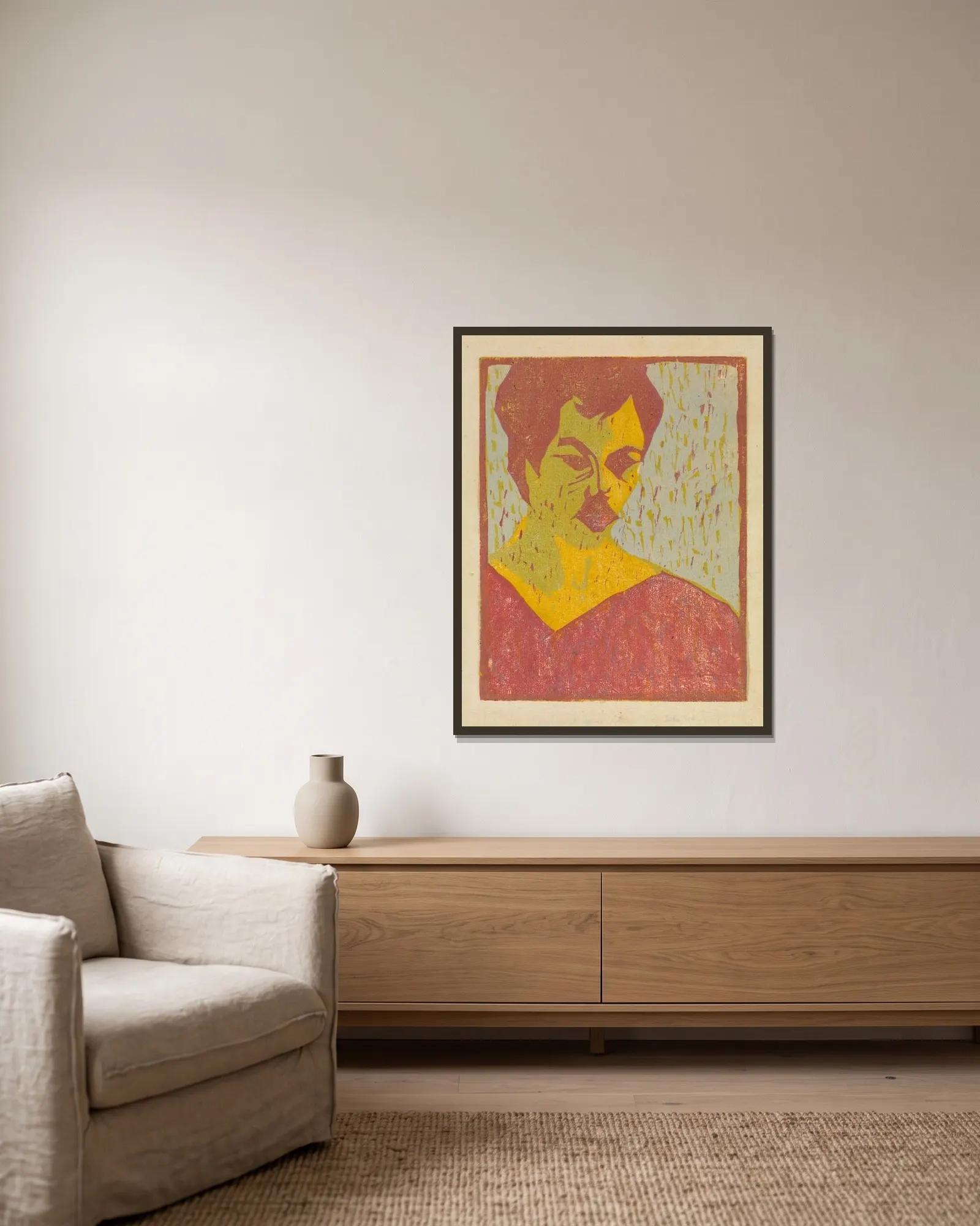 Selbstporträt av Ernst Ludwig Kirchner inramad på en vägg
