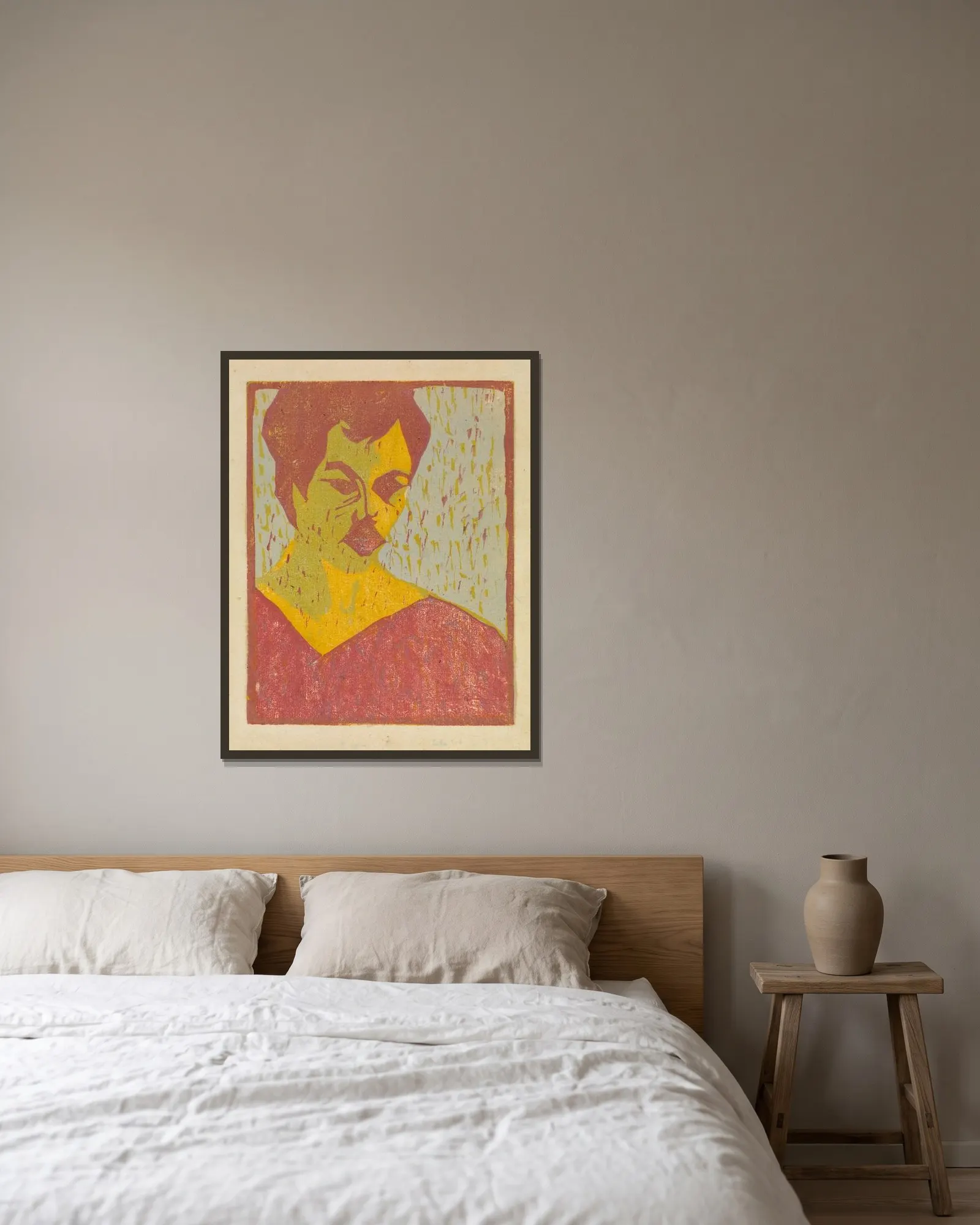 Selbstporträt av Ernst Ludwig Kirchner inramad på en vägg