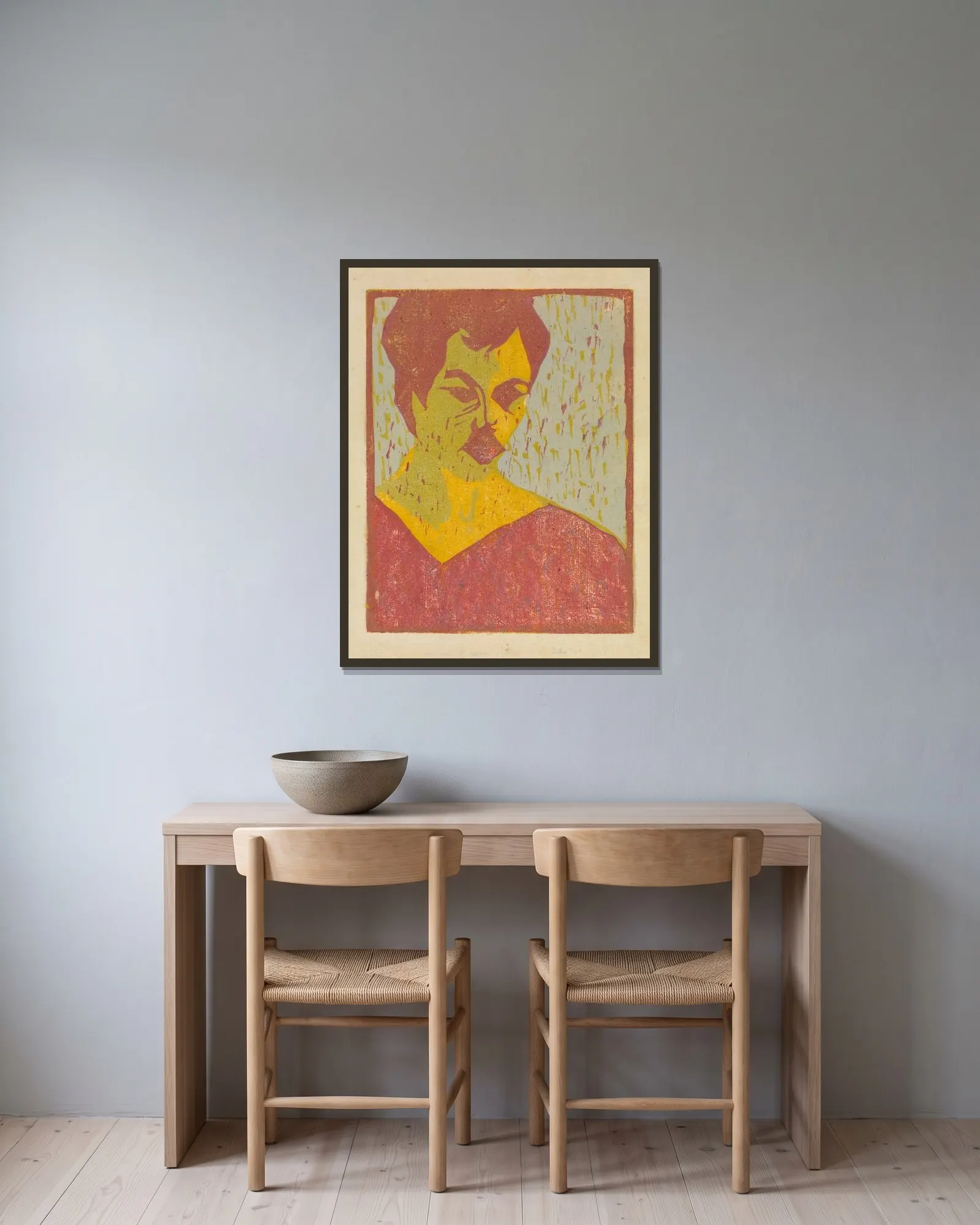 Selbstporträt av Ernst Ludwig Kirchner inramad på en vägg